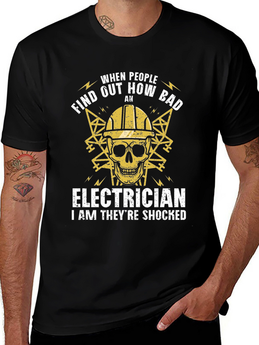 Electrician Shocked Skull Graphic T-Shirt