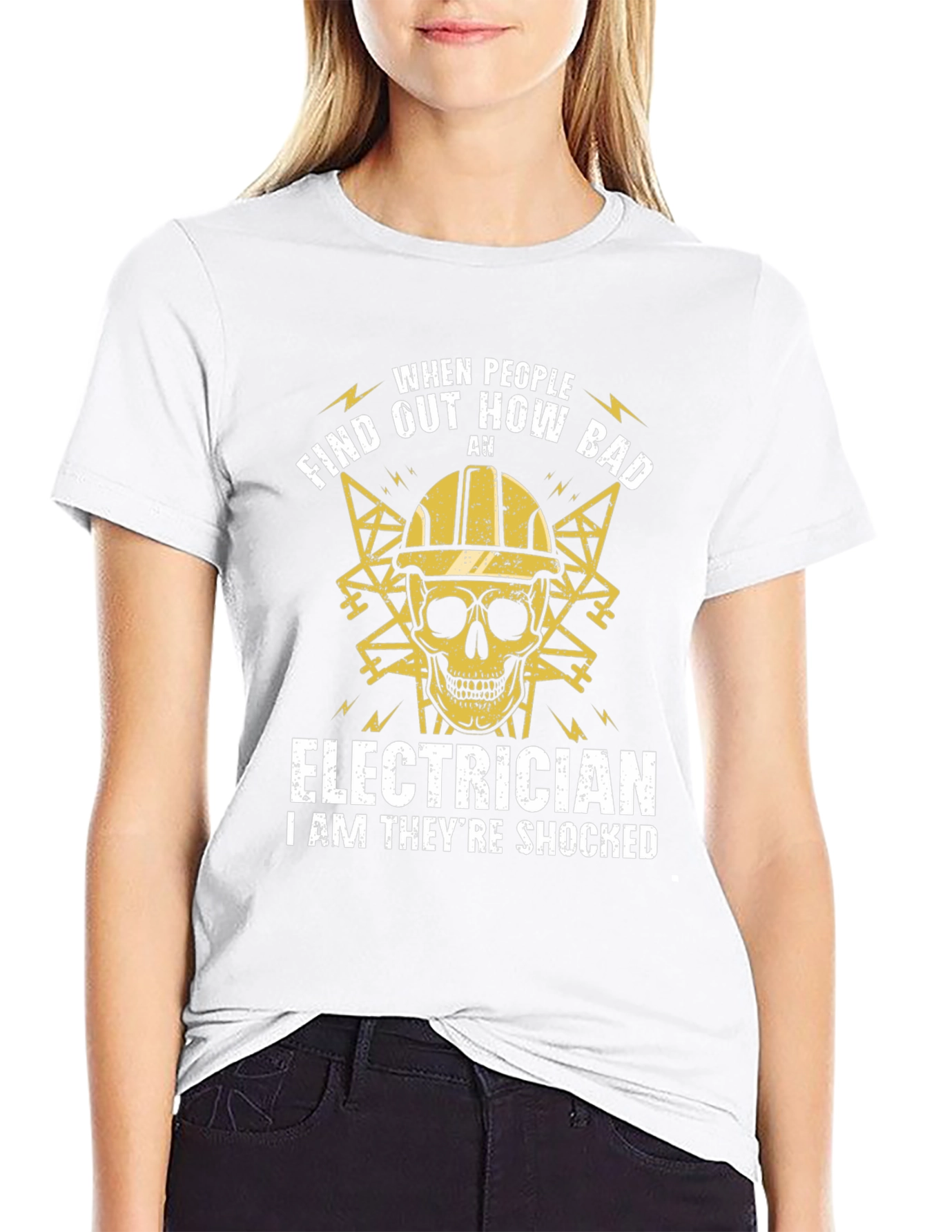 Electrician Shocked Skull Graphic T-Shirt