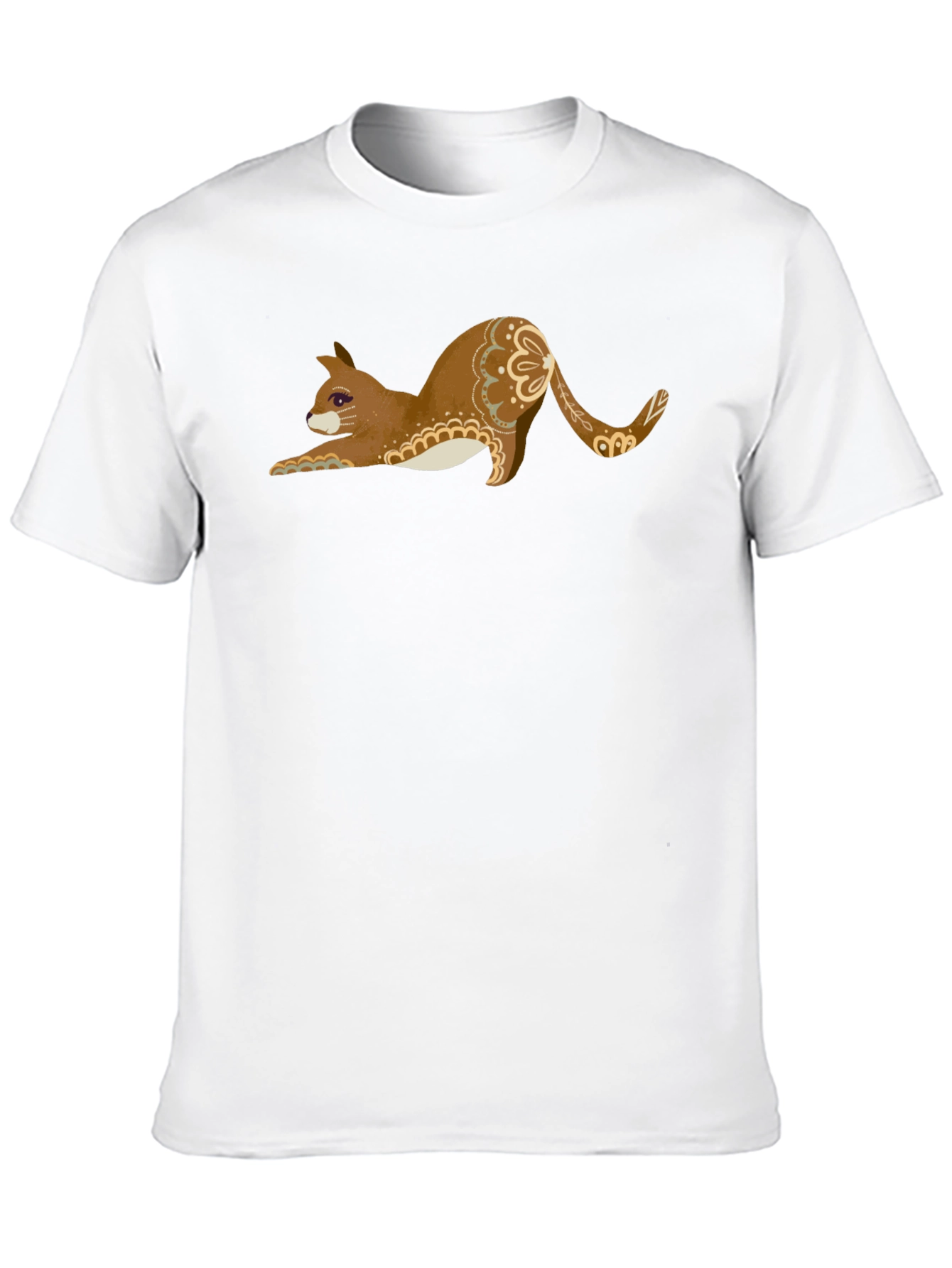 Stretching Cat Graphic Tee - Black Cotton T-Shirt