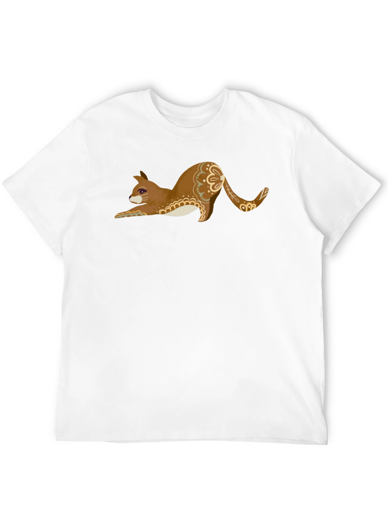 Stretching Cat Graphic Tee - Black Cotton T-Shirt