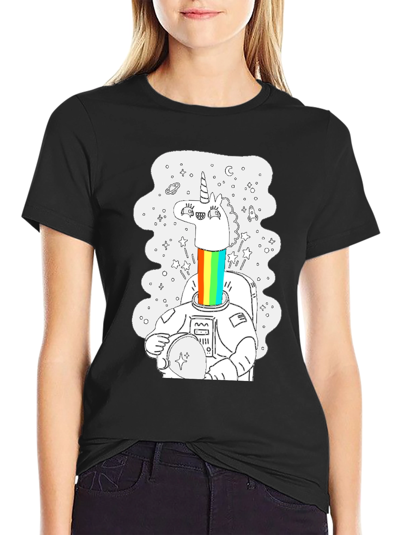 Unicorn Astronaut Black Graphic Tee