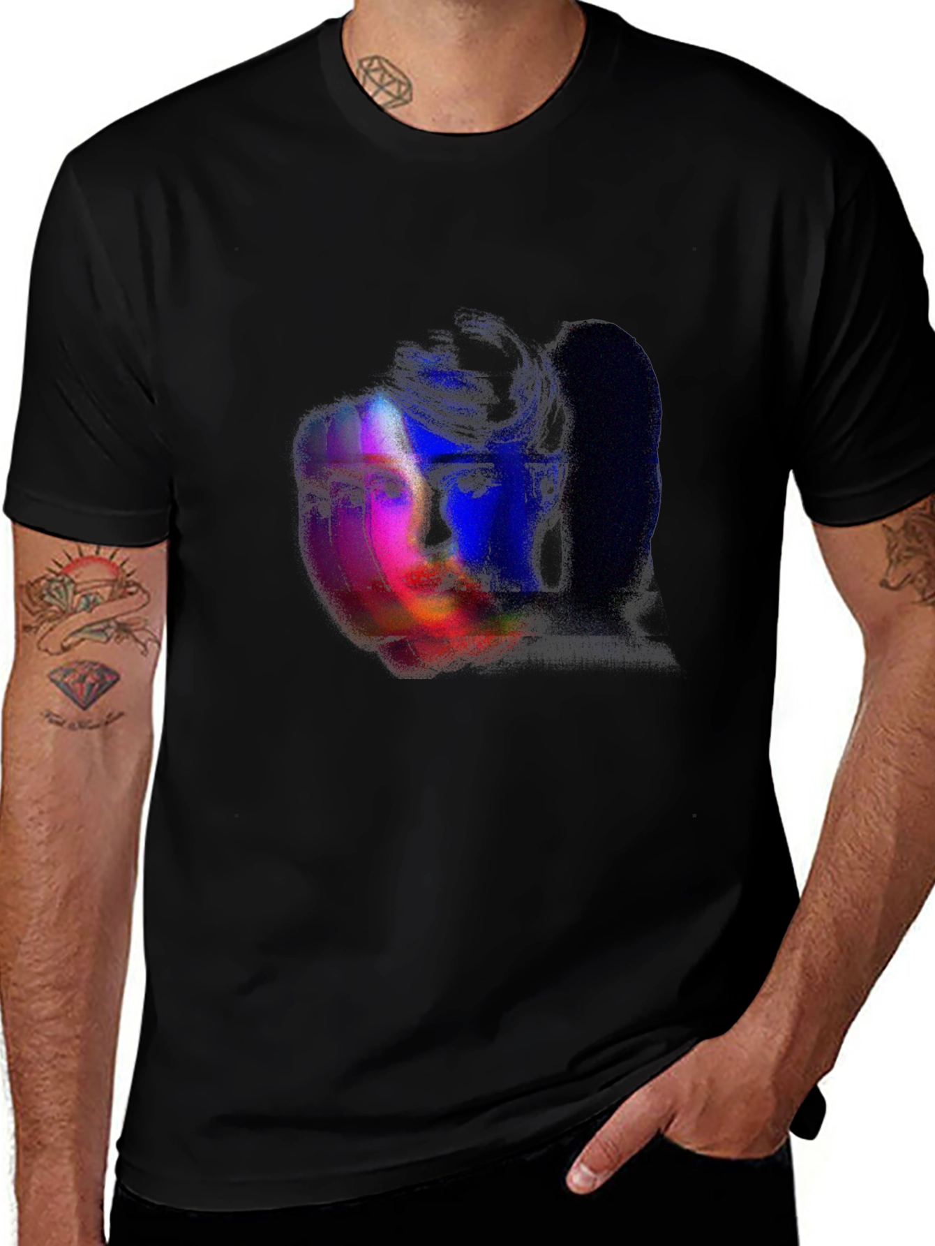 Glitch Portrait Graphic Tee - Black