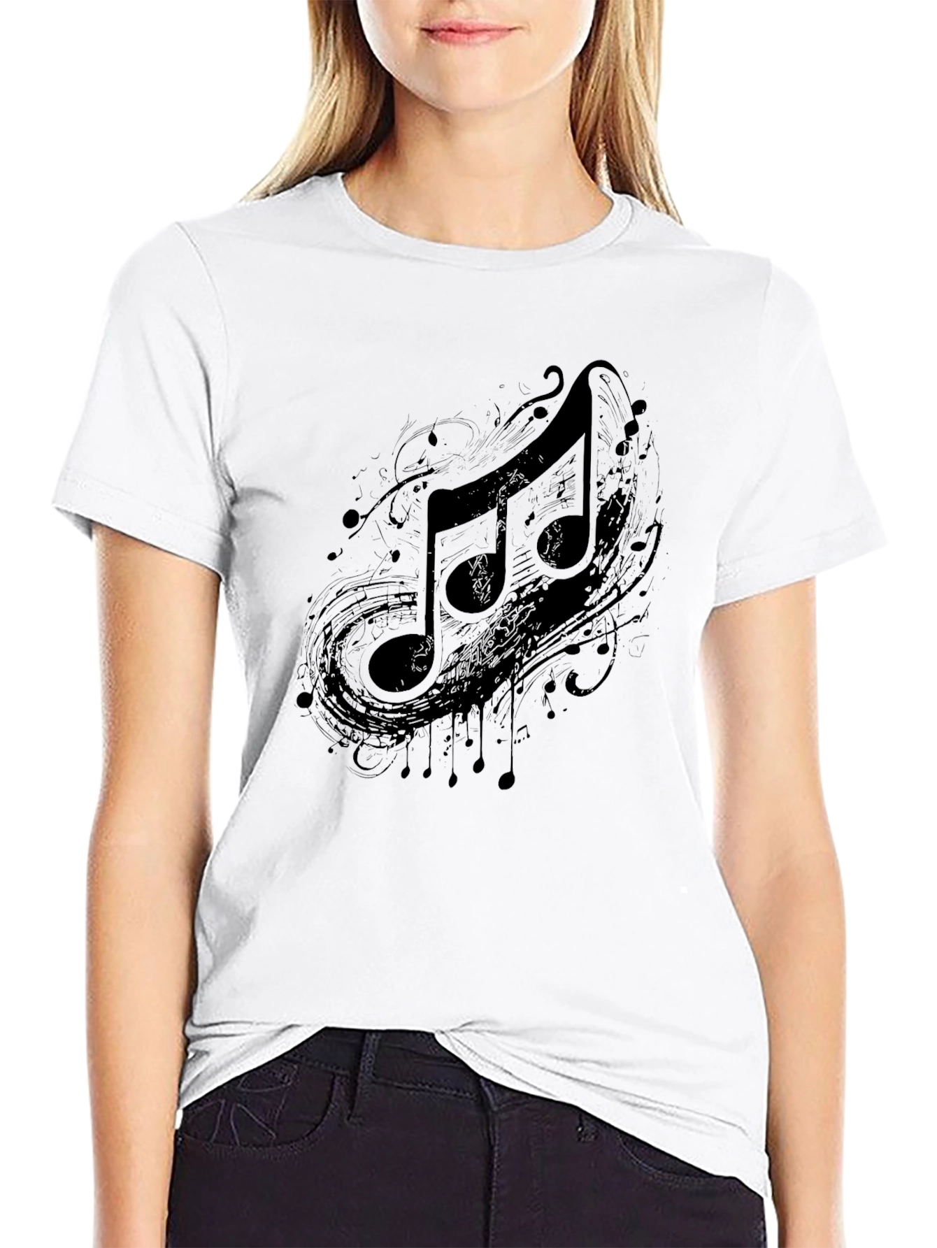 Musical Note Graphic Black T-Shirt