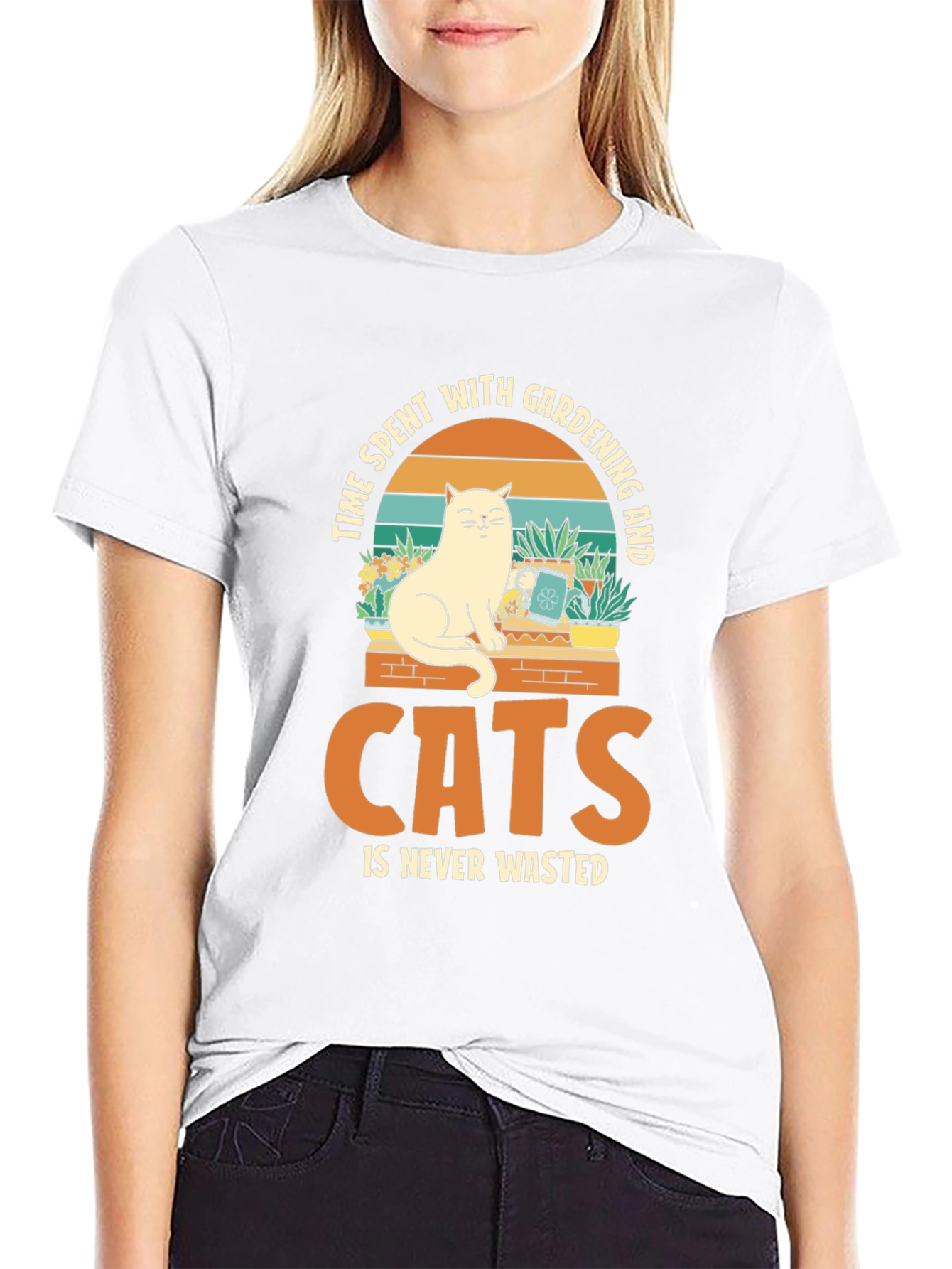 Gardening Cat T-Shirt - Time Spent Never Wasted