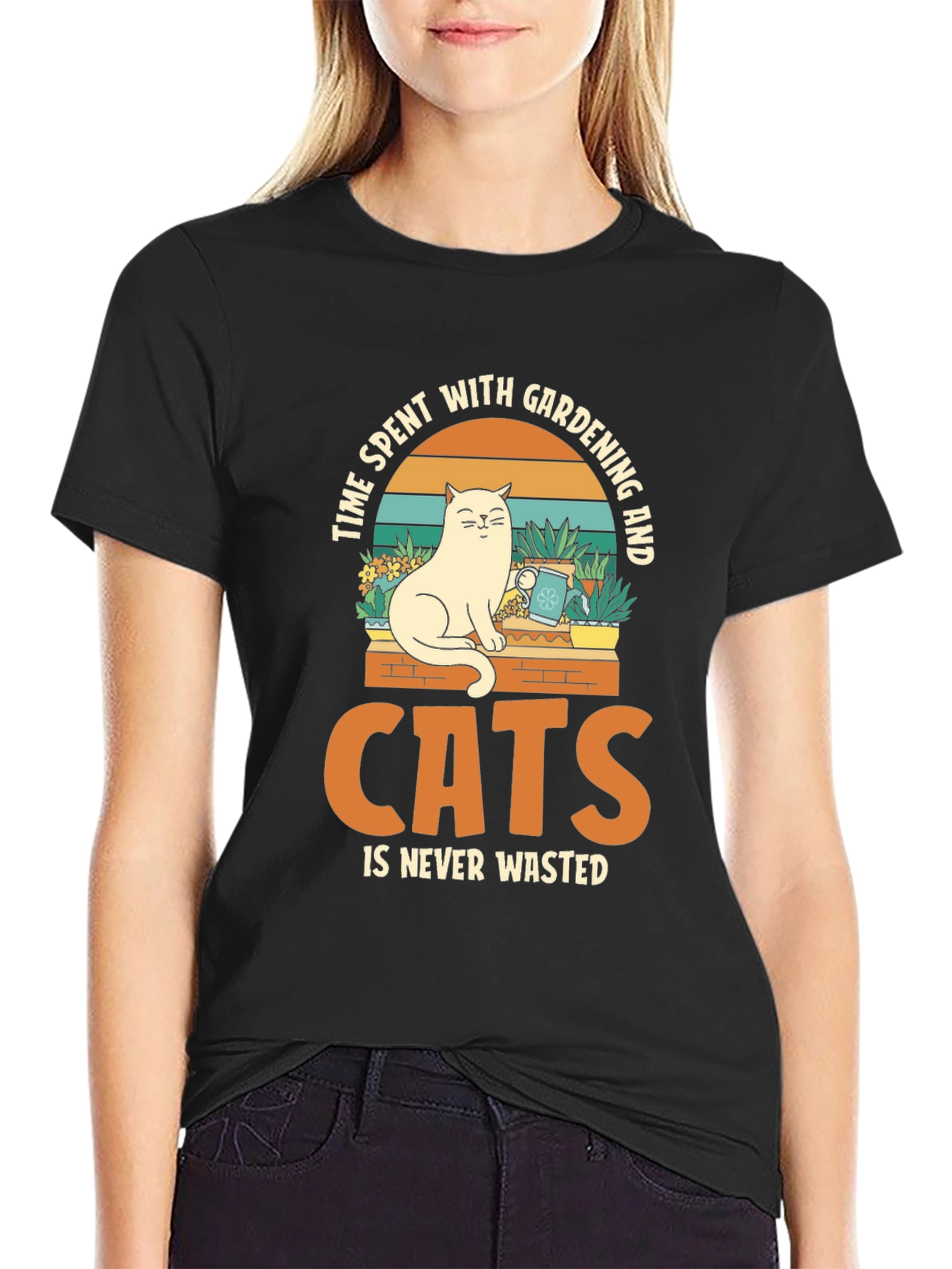Gardening Cat T-Shirt - Time Spent Never Wasted
