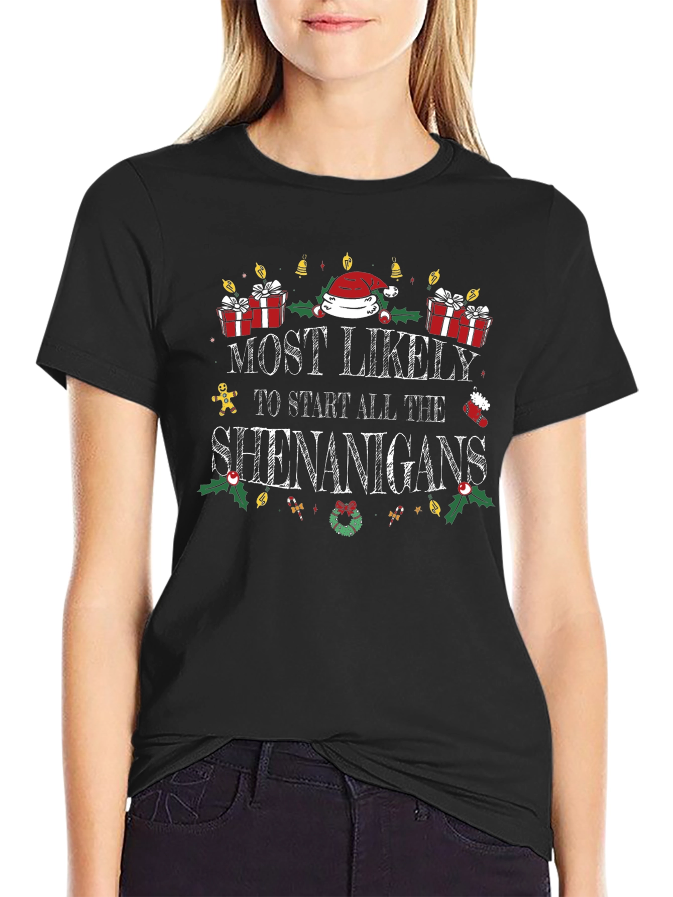 Most Likely to Start Shenanigans Christmas T-Shirt