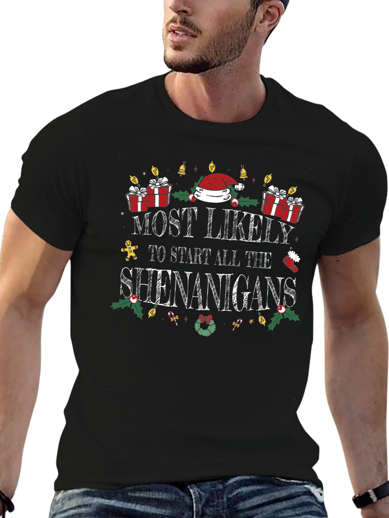 Most Likely to Start Shenanigans Christmas T-Shirt