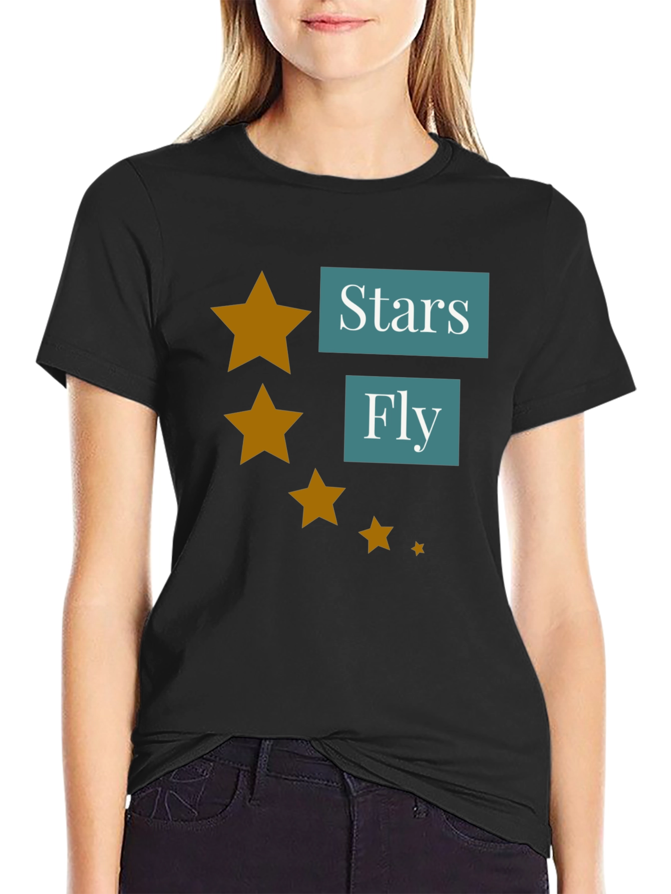 Stars Fly T-Shirt - Casual Black Tee