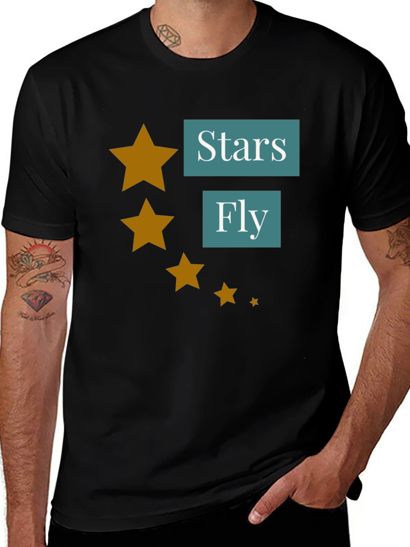 Stars Fly T-Shirt - Casual Black Tee