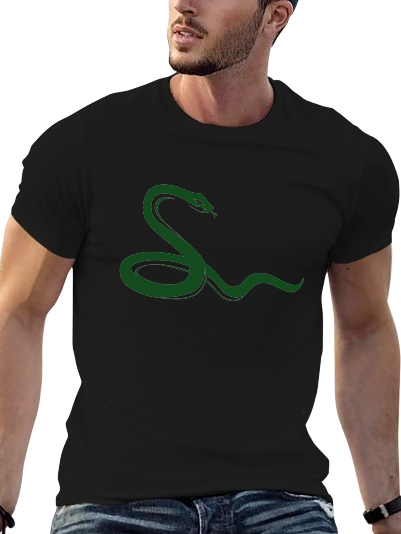 Green Snake Graphic Black T-Shirt