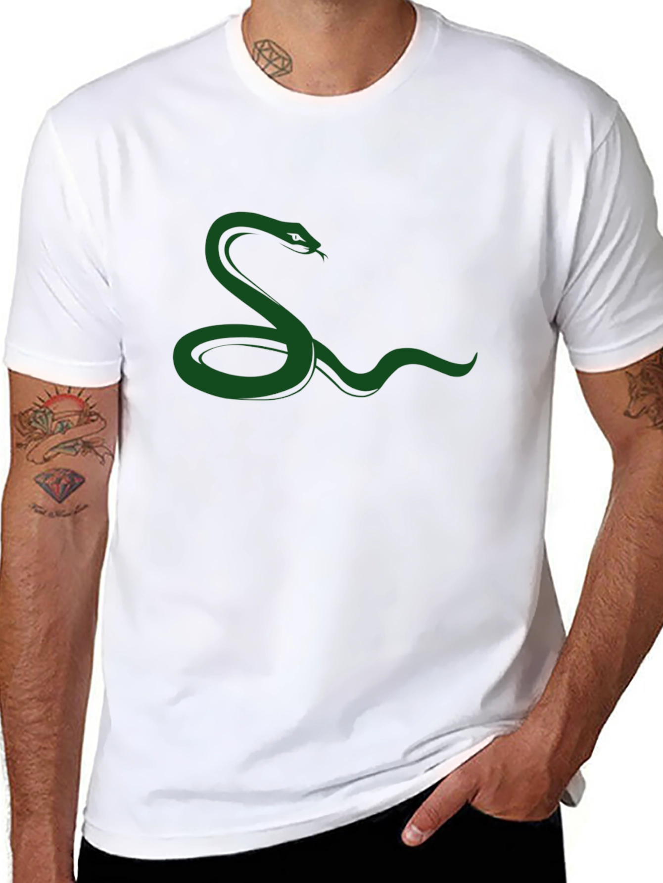 Green Snake Graphic Black T-Shirt
