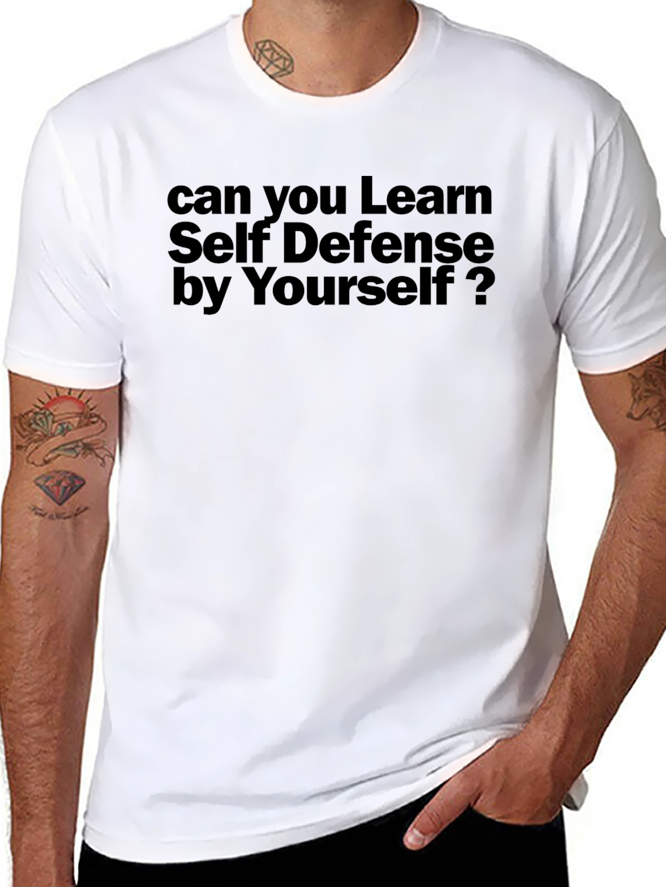Learn Self Defense Graphic Tee - Black Cotton