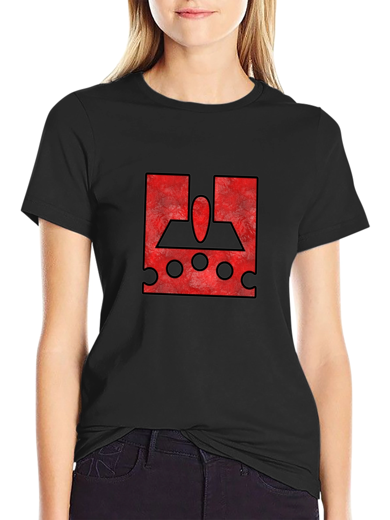 Red Graphic Print Black T-Shirt
