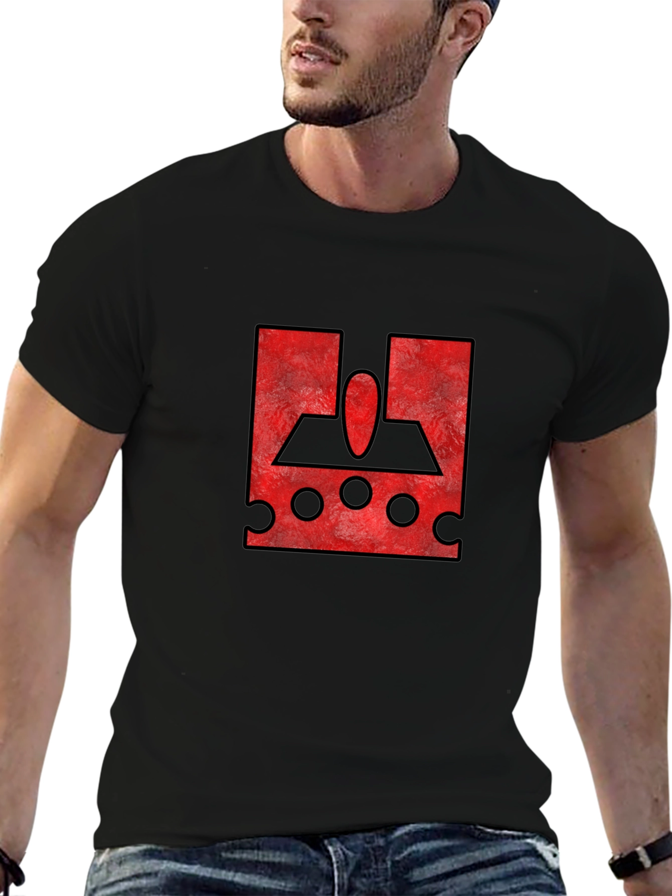 Red Graphic Print Black T-Shirt