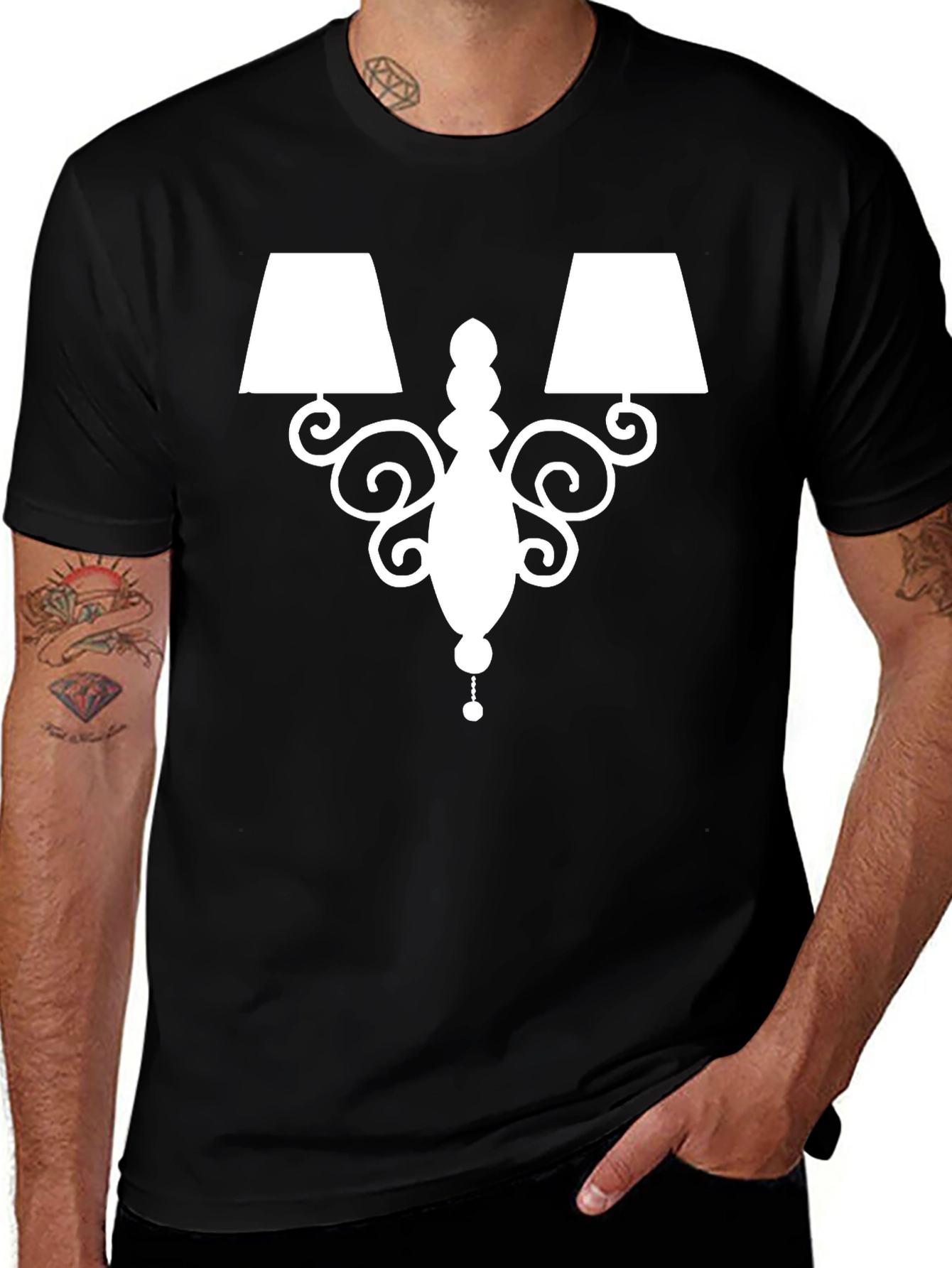 Elegant Lamp Graphic Tee - Soft Black Cotton Shirt