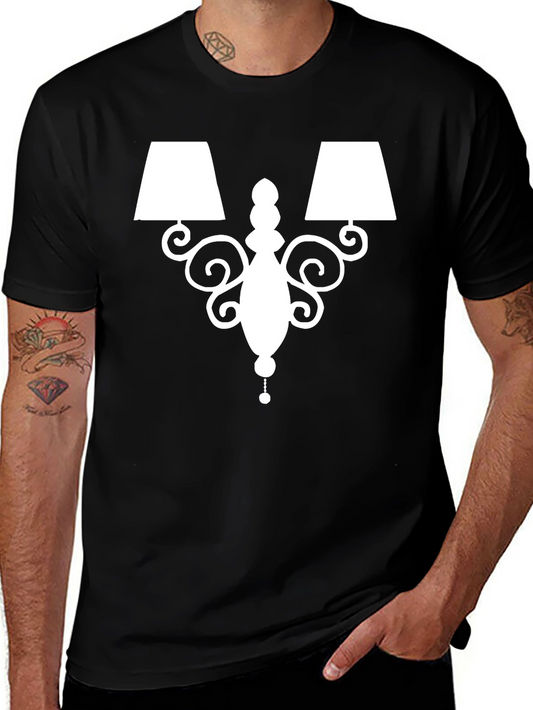 Elegant Lamp Graphic Tee - Soft Black Cotton Shirt