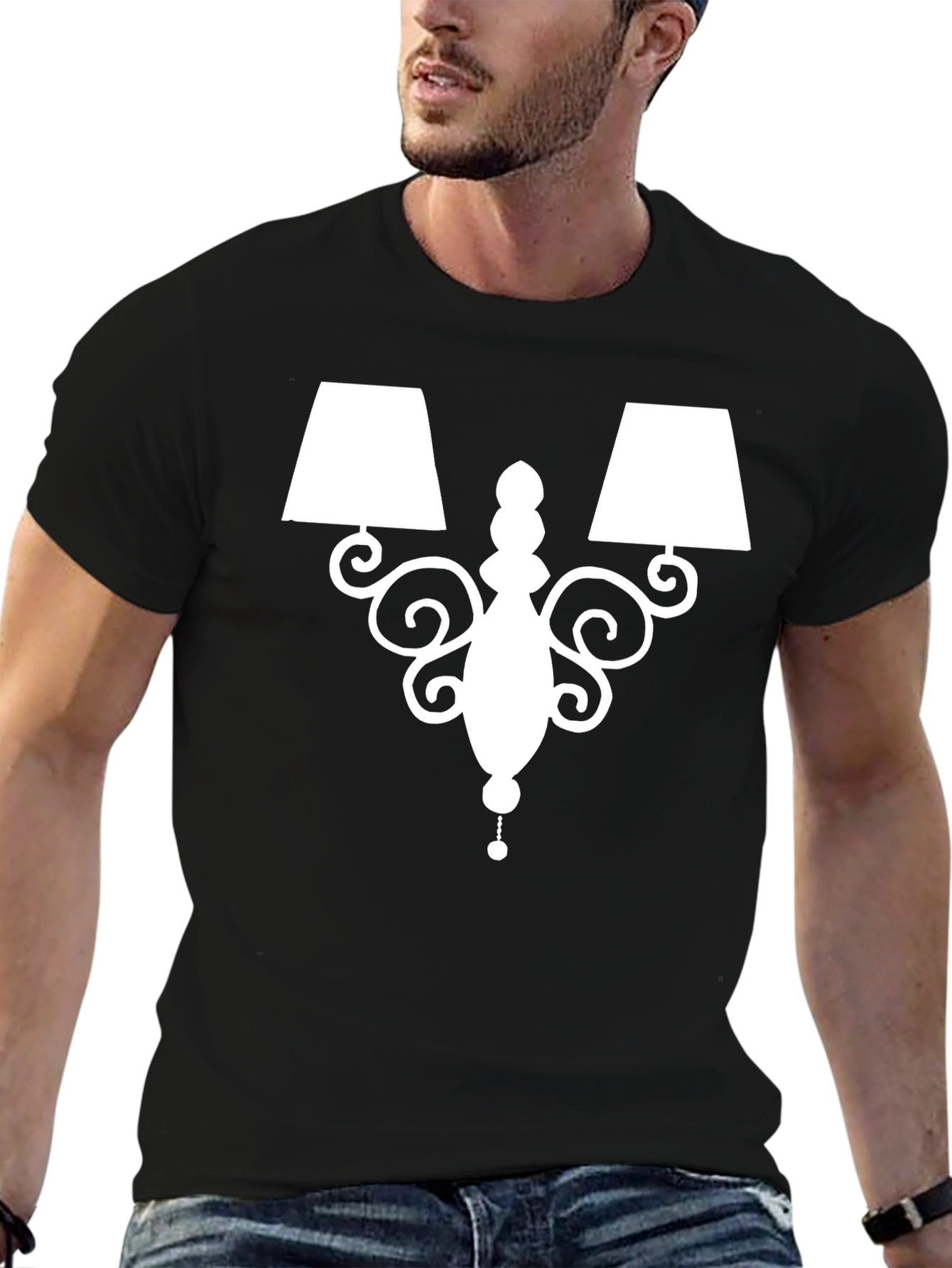 Elegant Lamp Graphic Tee - Soft Black Cotton Shirt