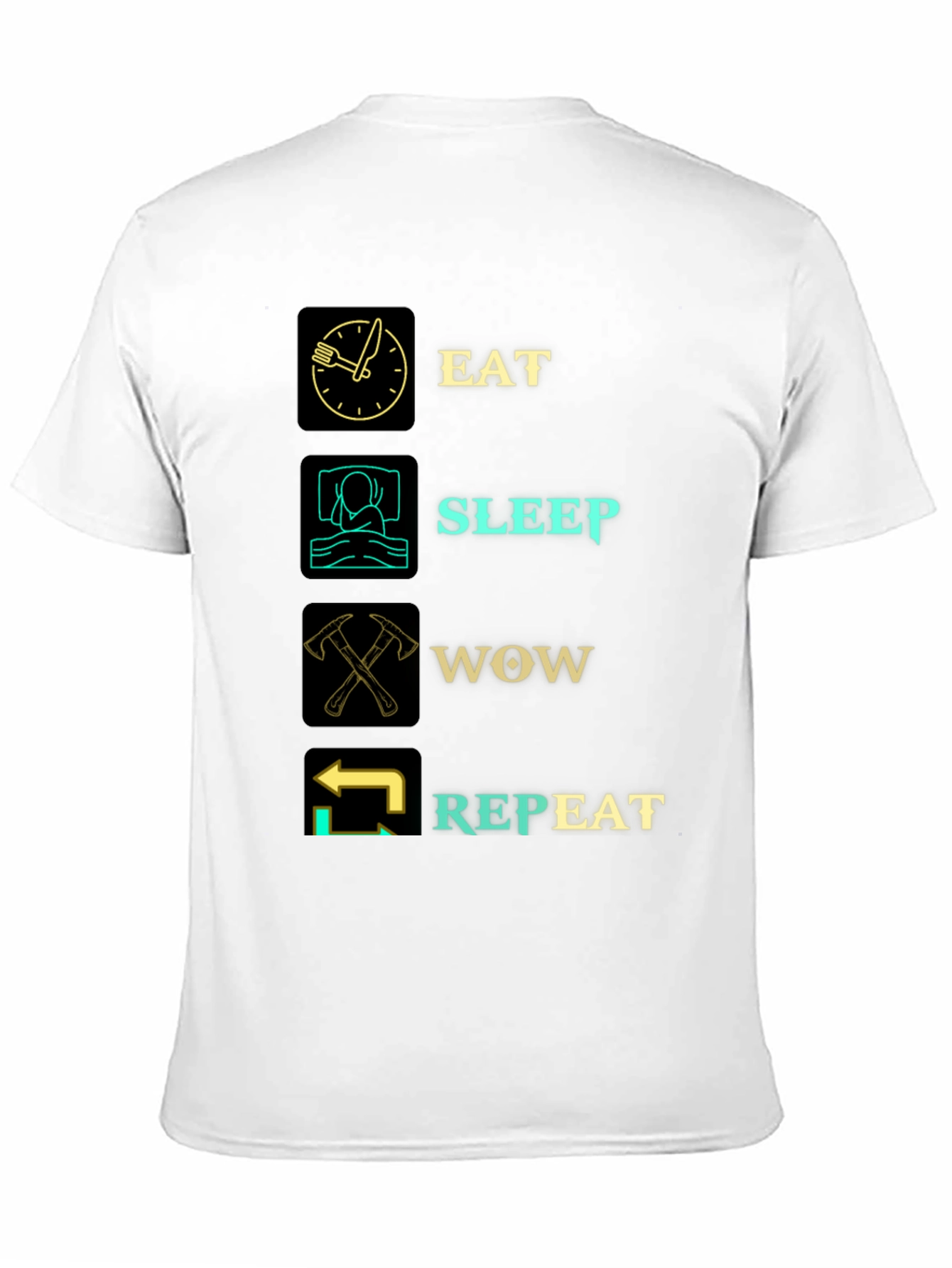 Eat Sleep WOW Repeat Black Graphic T-Shirt