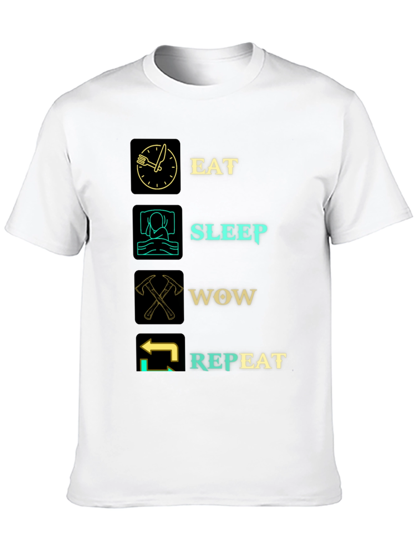 Eat Sleep WOW Repeat Black Graphic T-Shirt
