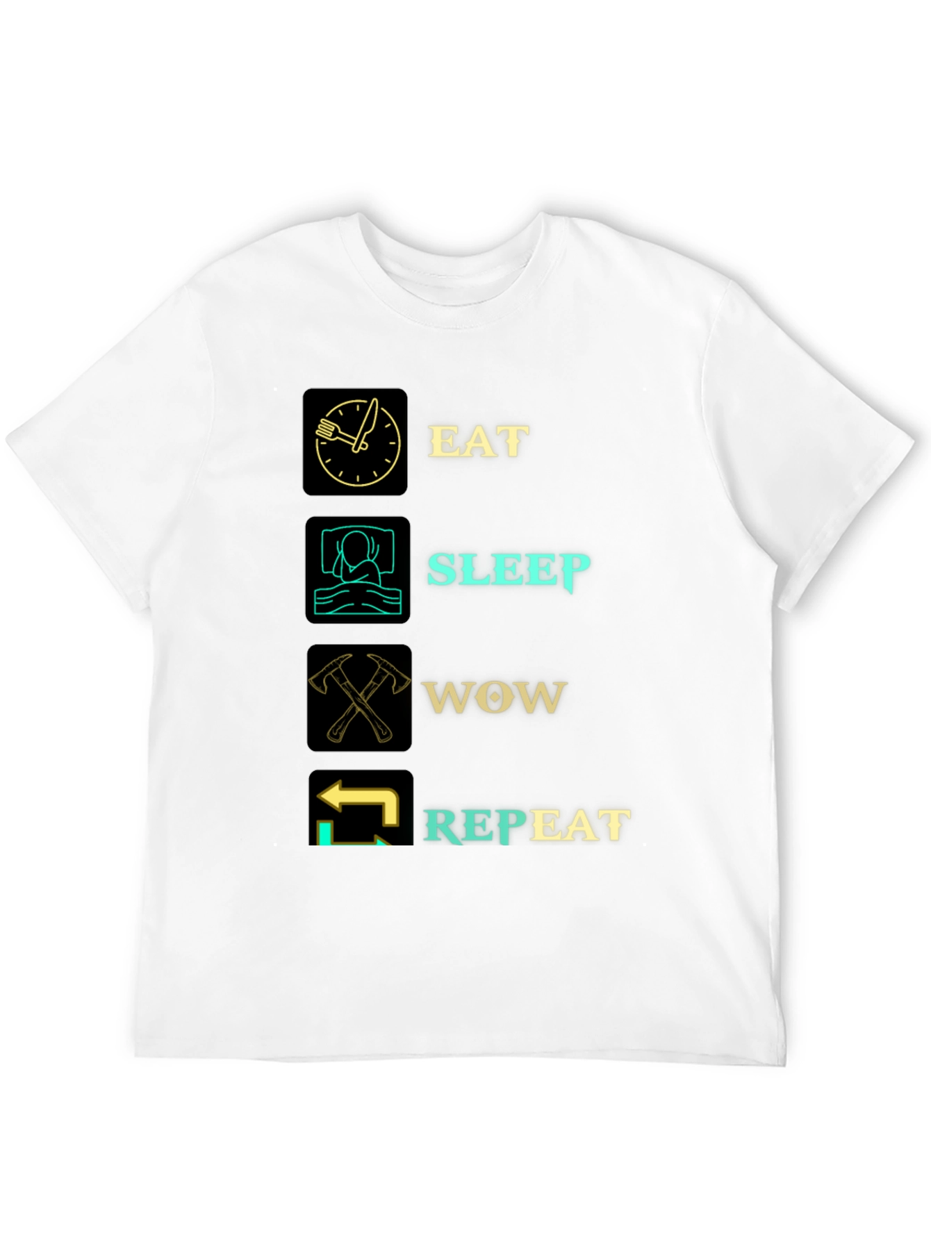 Eat Sleep WOW Repeat Black Graphic T-Shirt