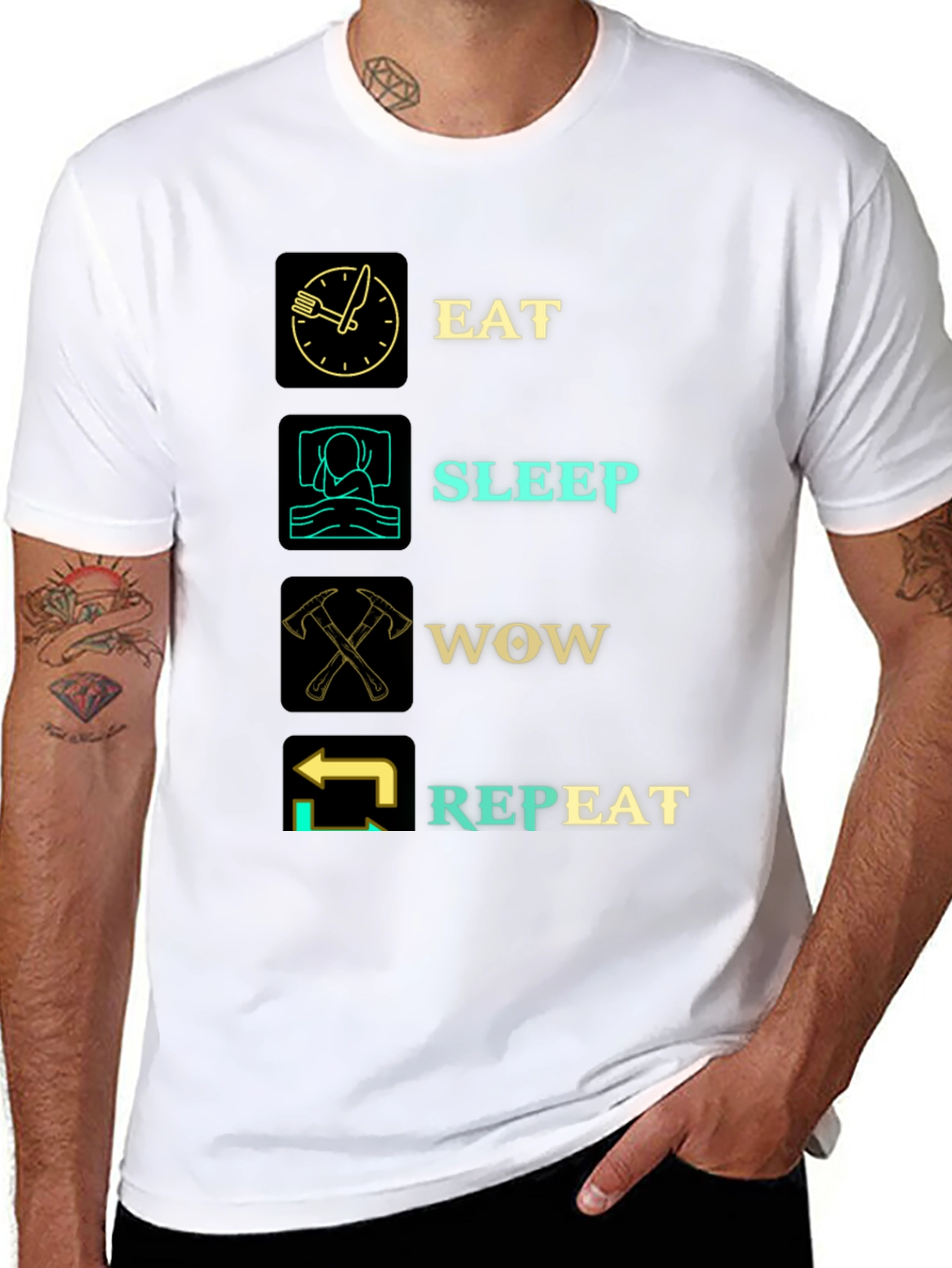 Eat Sleep WOW Repeat Black Graphic T-Shirt