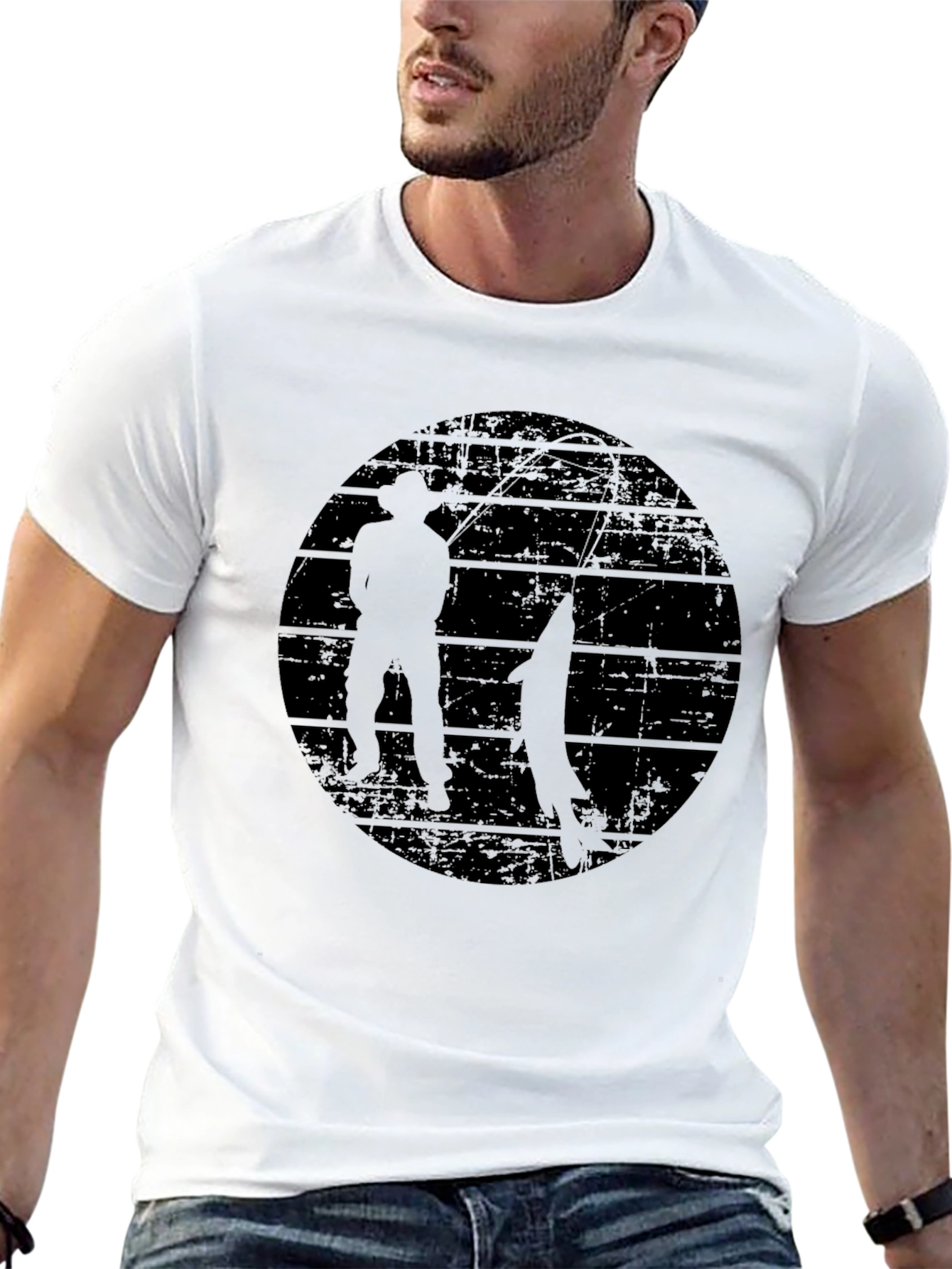 Retro Fishing Silhouette Graphic T-Shirt
