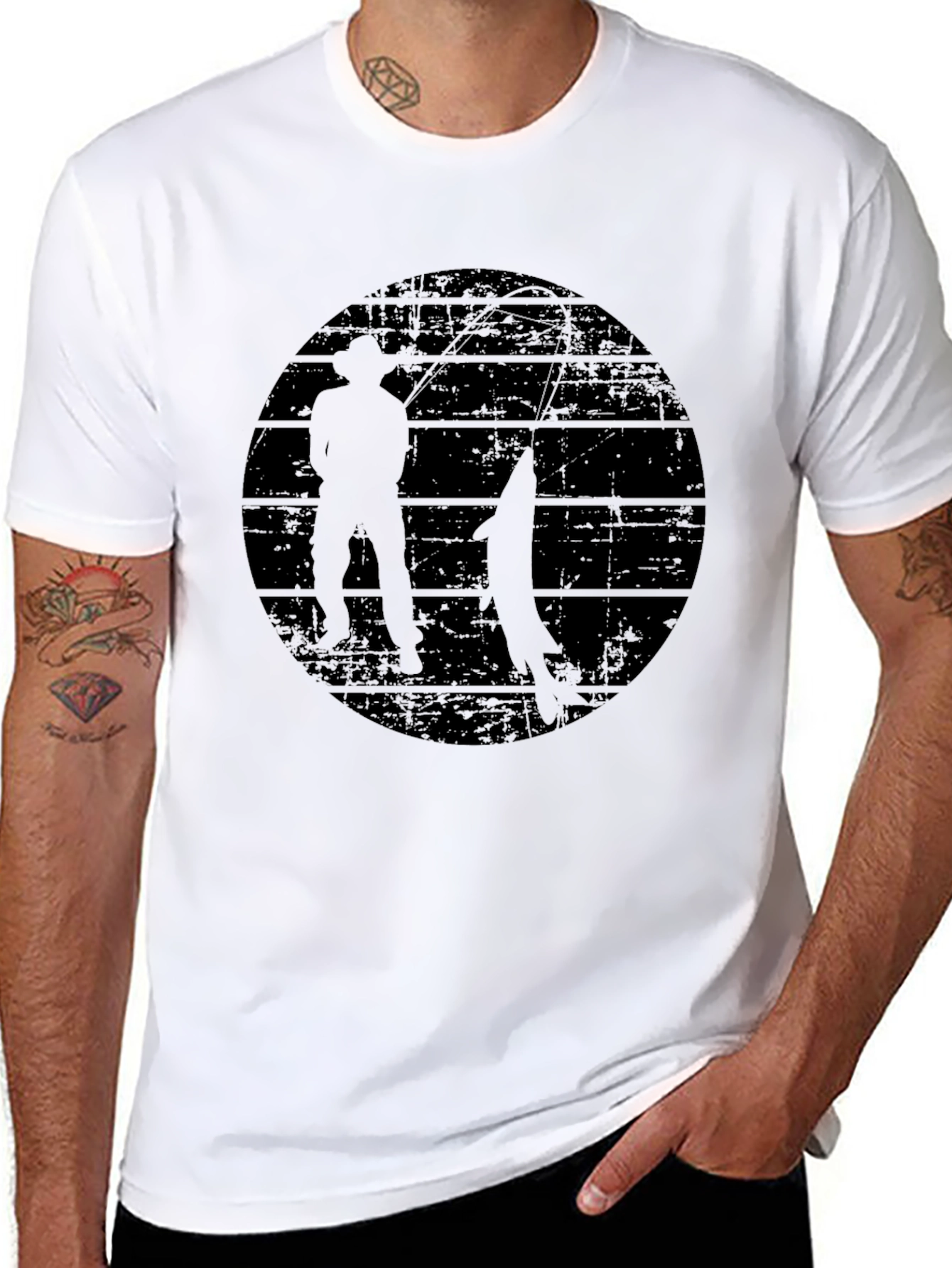 Retro Fishing Silhouette Graphic T-Shirt