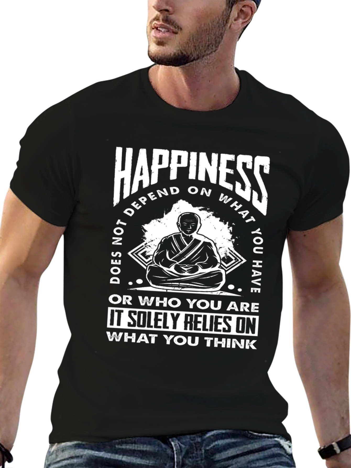 Happiness T-Shirt - Meditating Monk Graphic Tee