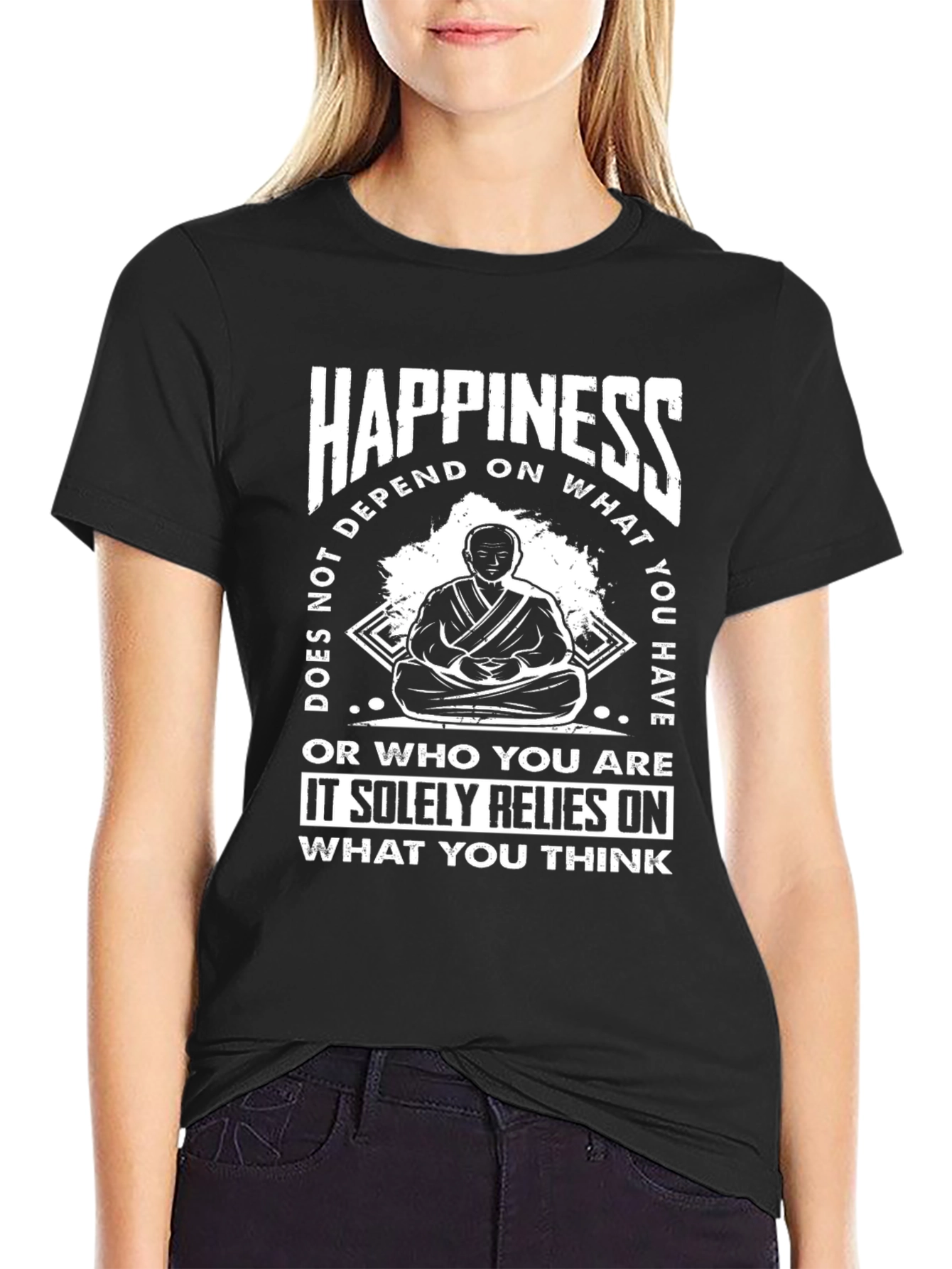 Happiness T-Shirt - Meditating Monk Graphic Tee