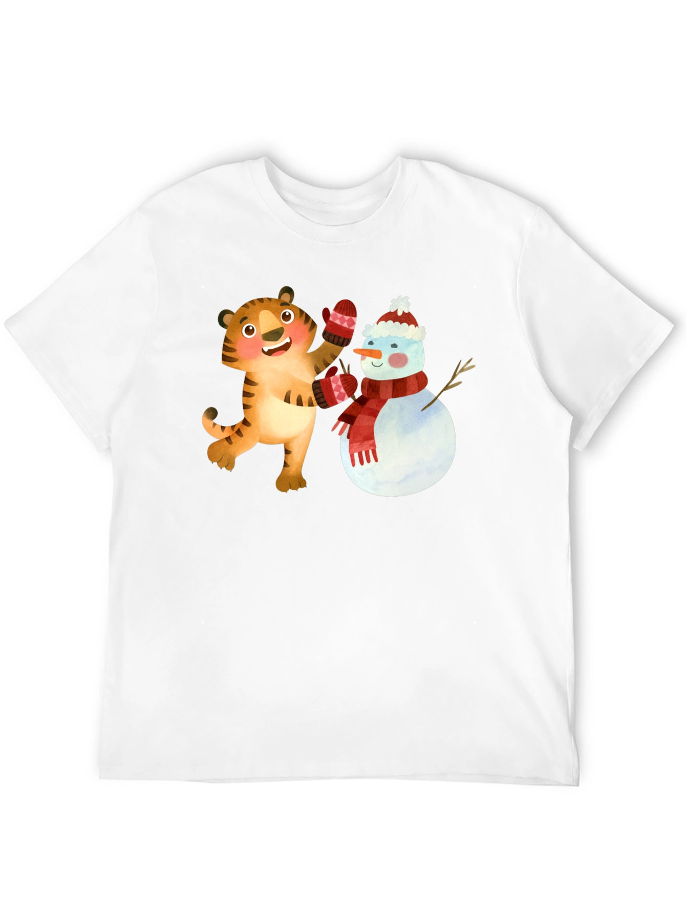 Festive Tiger & Snowman Graphic Tee