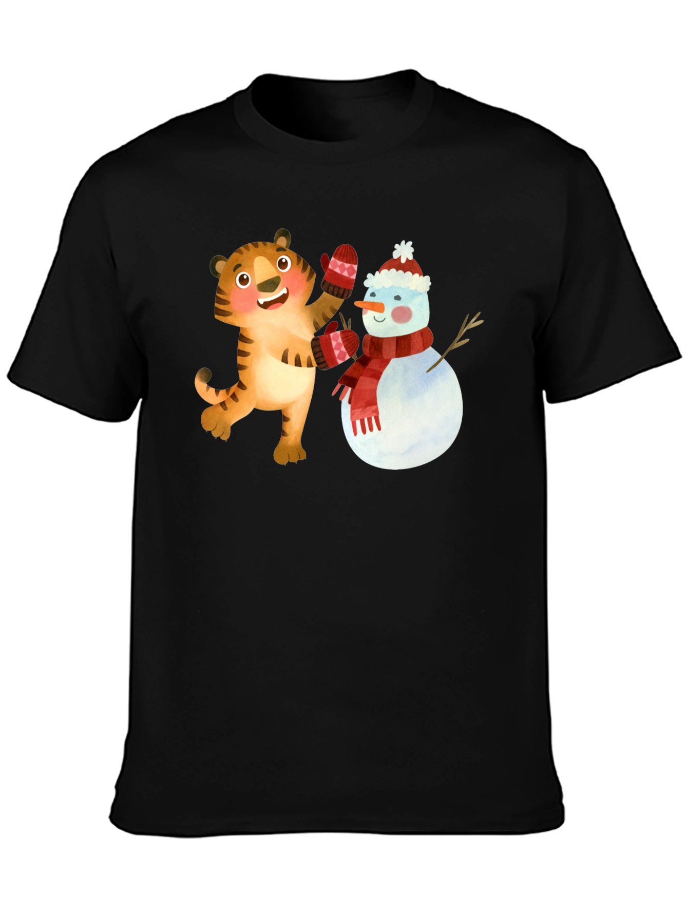 Festive Tiger & Snowman Graphic Tee