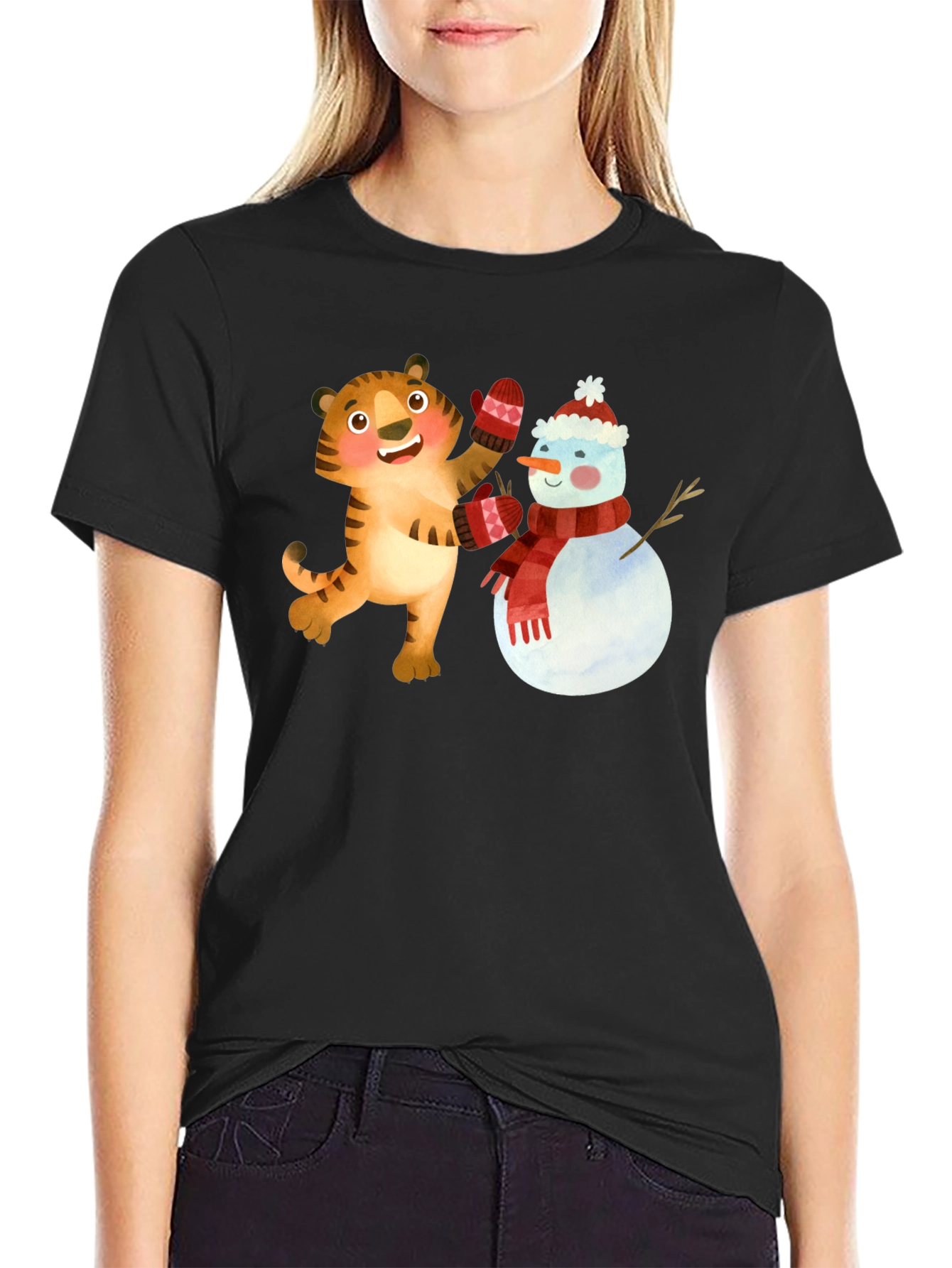 Festive Tiger & Snowman Graphic Tee