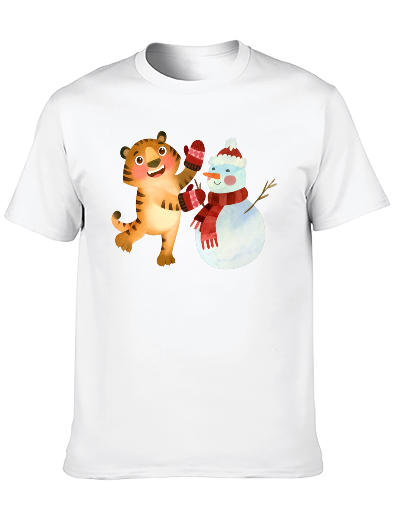 Festive Tiger & Snowman Graphic Tee