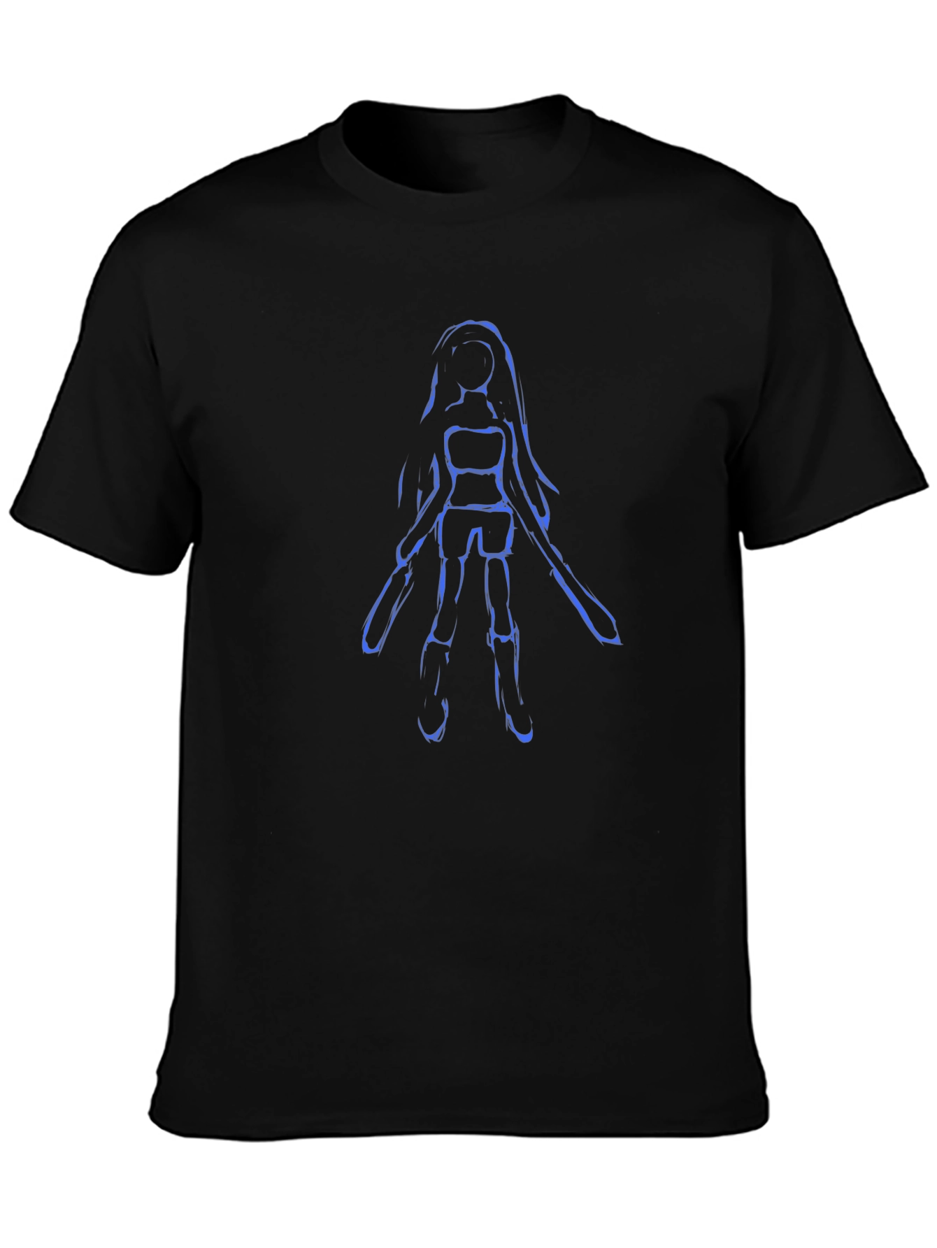 Blue Sketch Girl on Black Tee