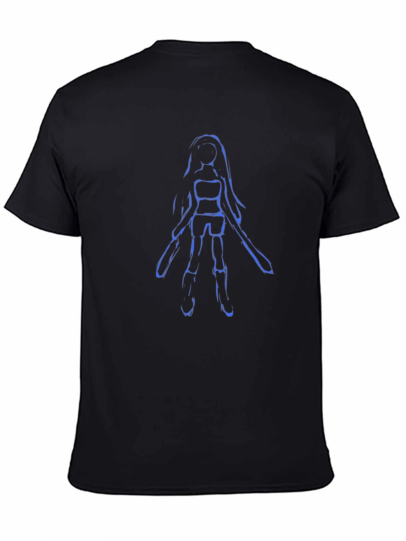 Blue Sketch Girl on Black Tee