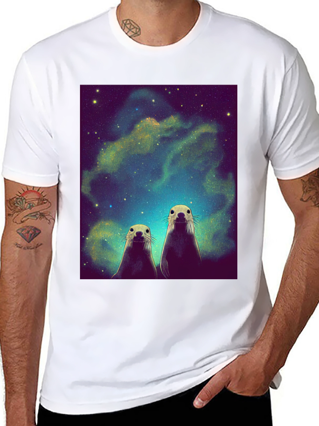 Space Otters Black T-Shirt
