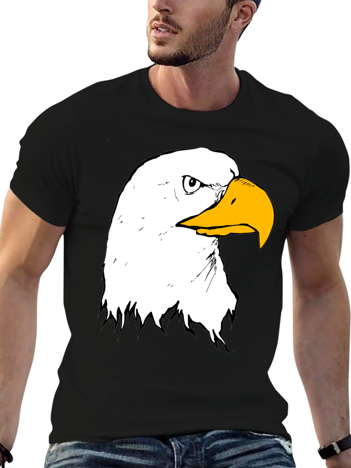 Bald Eagle Graphic Print Black T-Shirt
