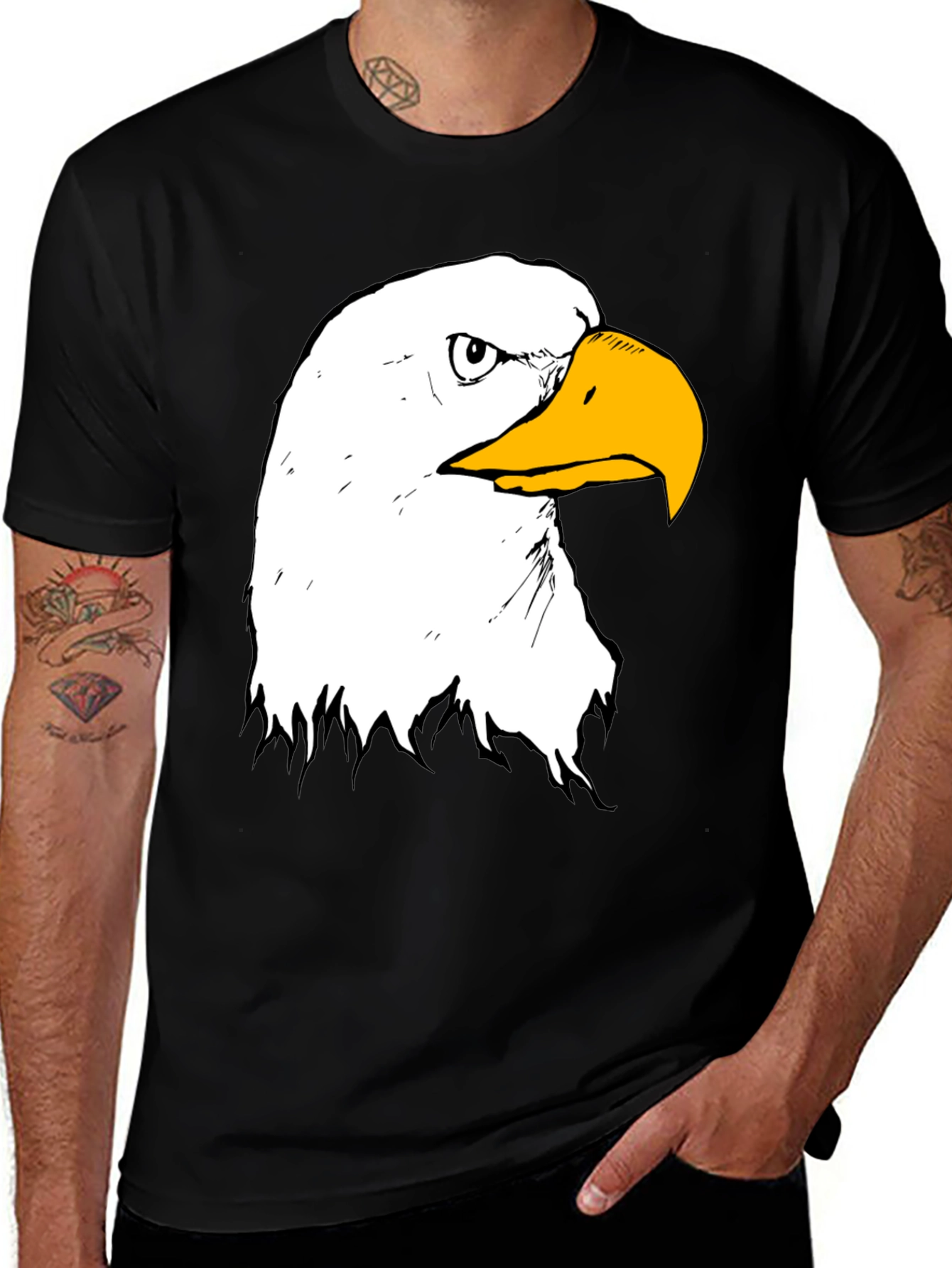 Bald Eagle Graphic Print Black T-Shirt