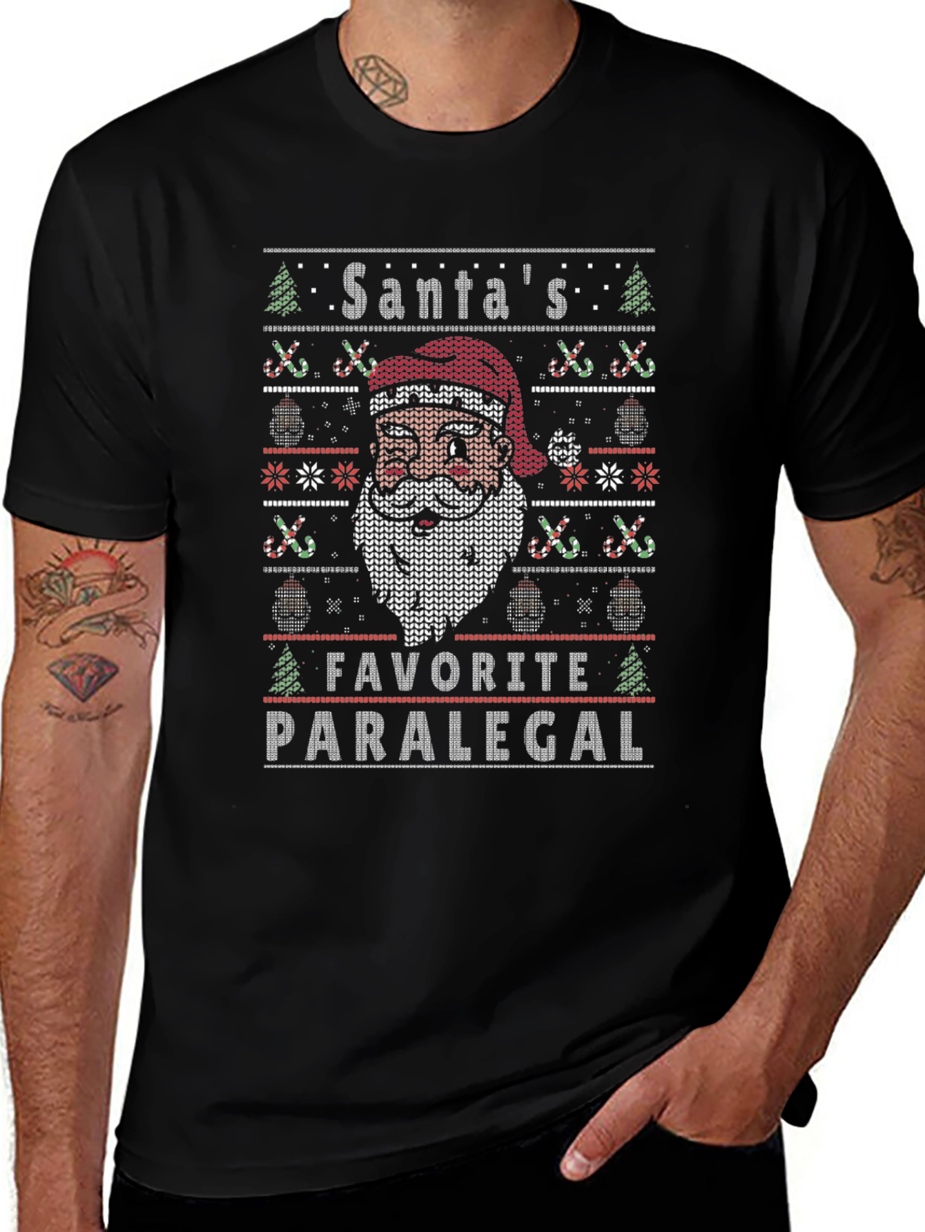 Santas Favorite Paralegal Ugly Christmas Knit T-Shirt