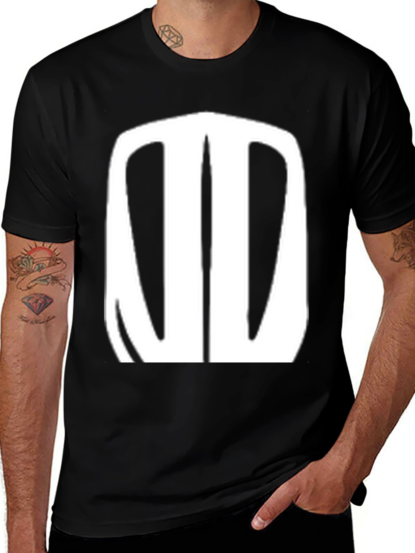 Black T-Shirt with Abstract White Design