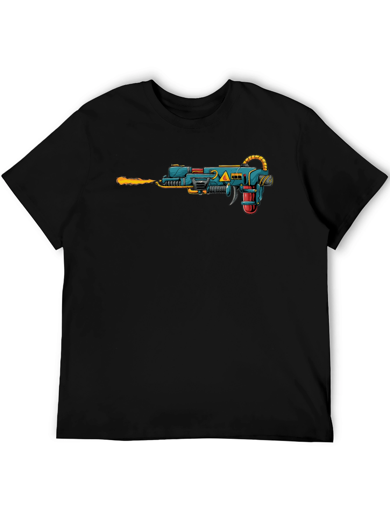 Sci-Fi Ray Gun Graphic Tee - Black Cotton T-Shirt
