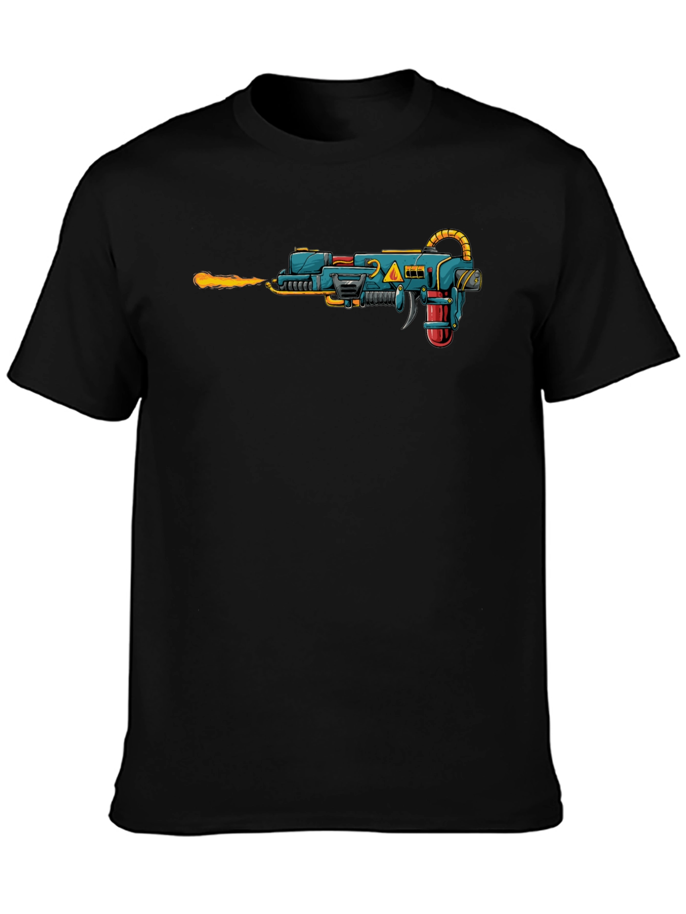 Sci-Fi Ray Gun Graphic Tee - Black Cotton T-Shirt