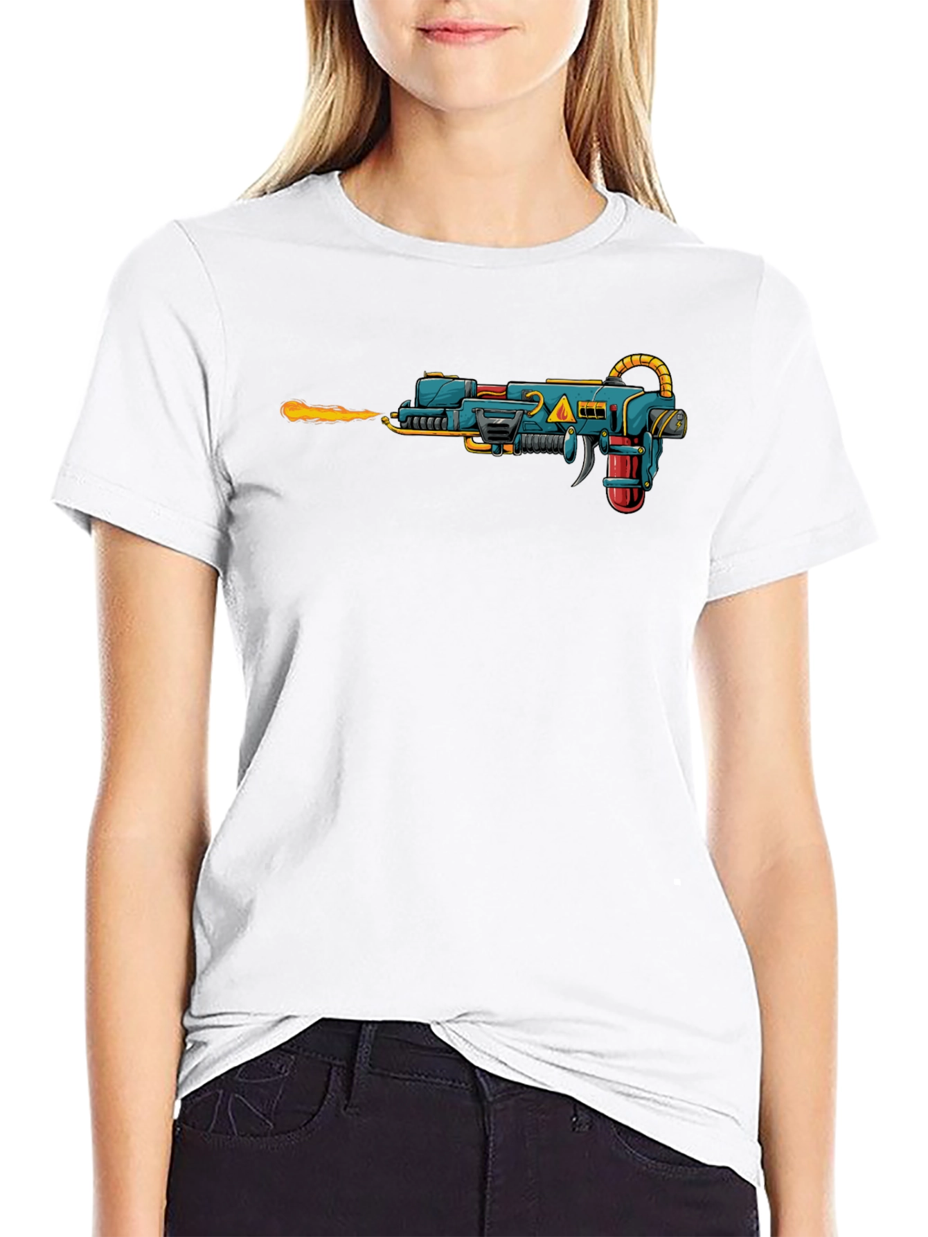 Sci-Fi Ray Gun Graphic Tee - Black Cotton T-Shirt