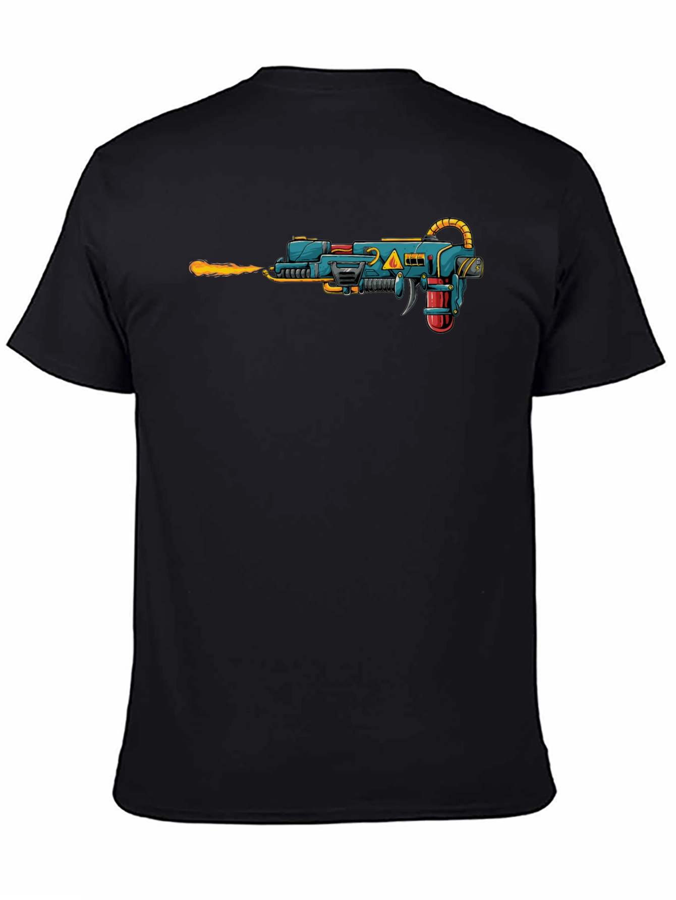 Sci-Fi Ray Gun Graphic Tee - Black Cotton T-Shirt