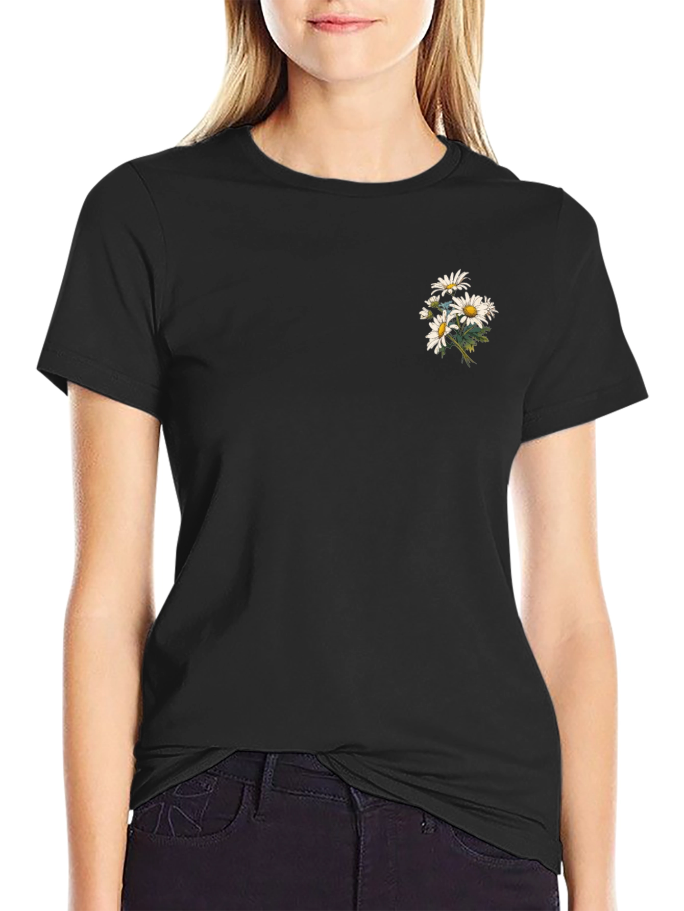 Black Daisy Graphic Tee - Stylish & Casual