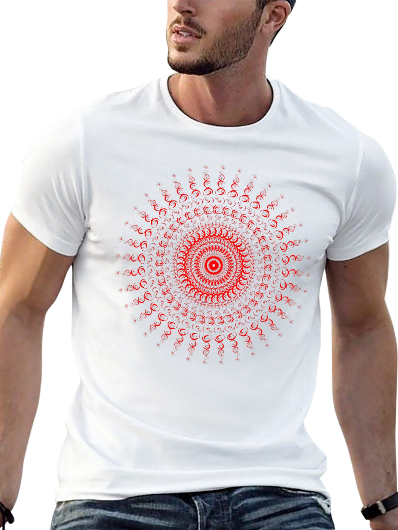 Red Mandala Graphic Black T-Shirt