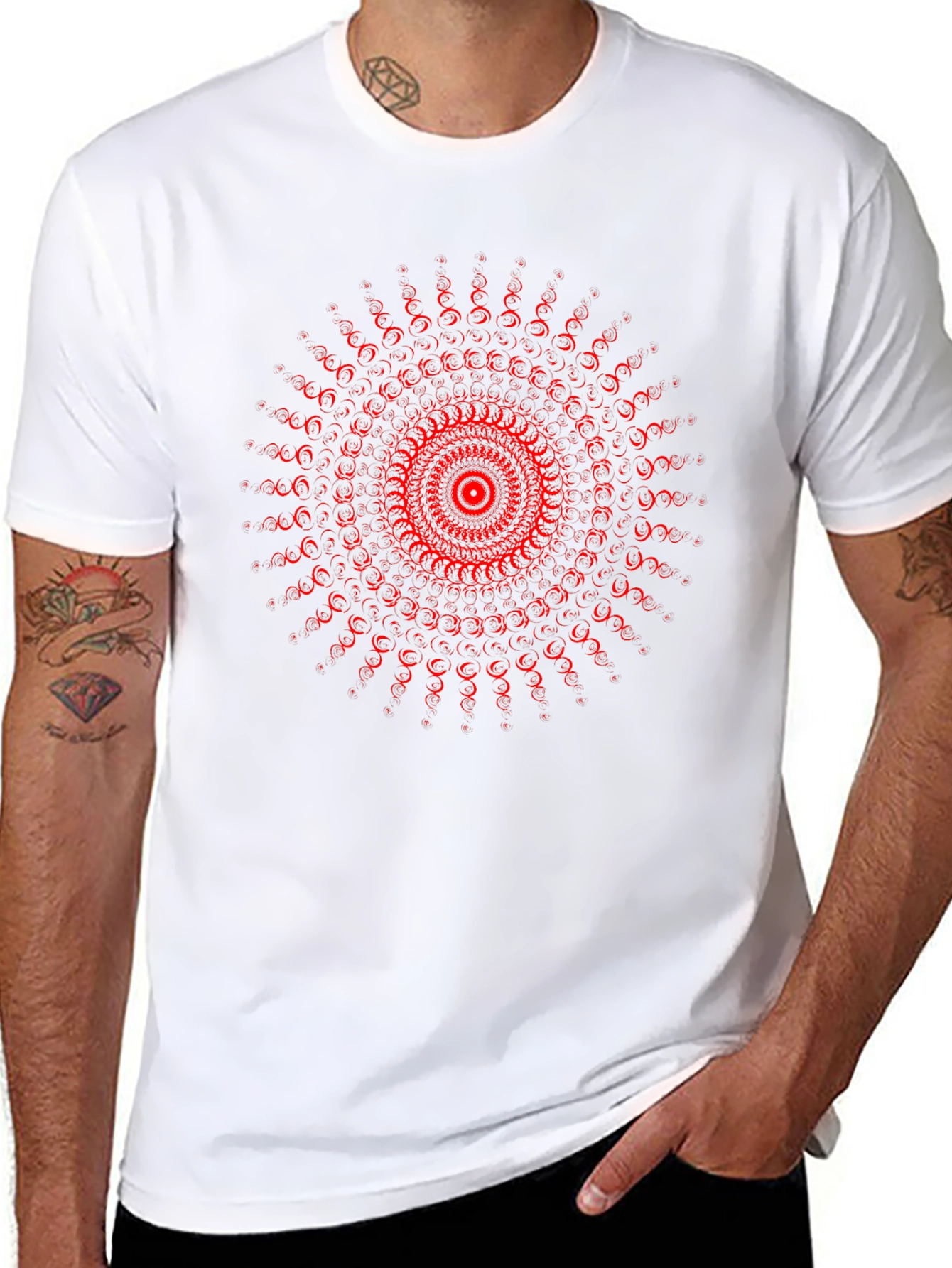 Red Mandala Graphic Black T-Shirt