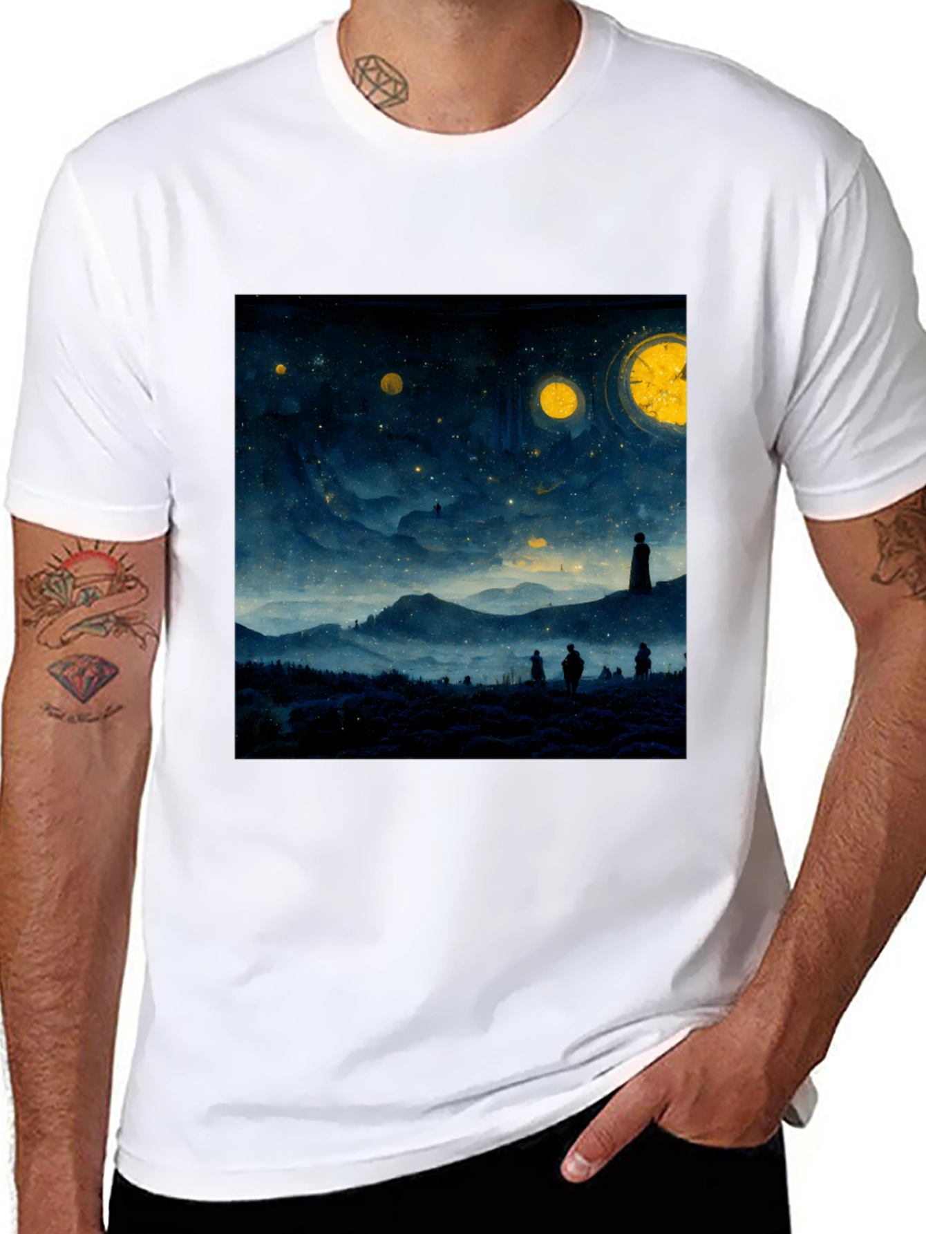 Starry Night Landscape Graphic Tee