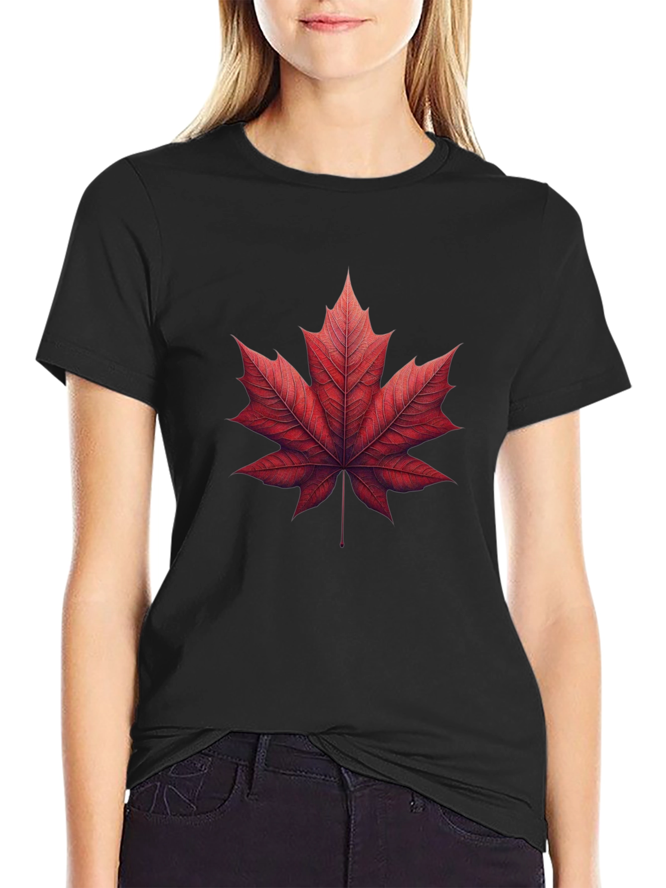Maple Leaf Graphic Tee - Black Casual Shirt