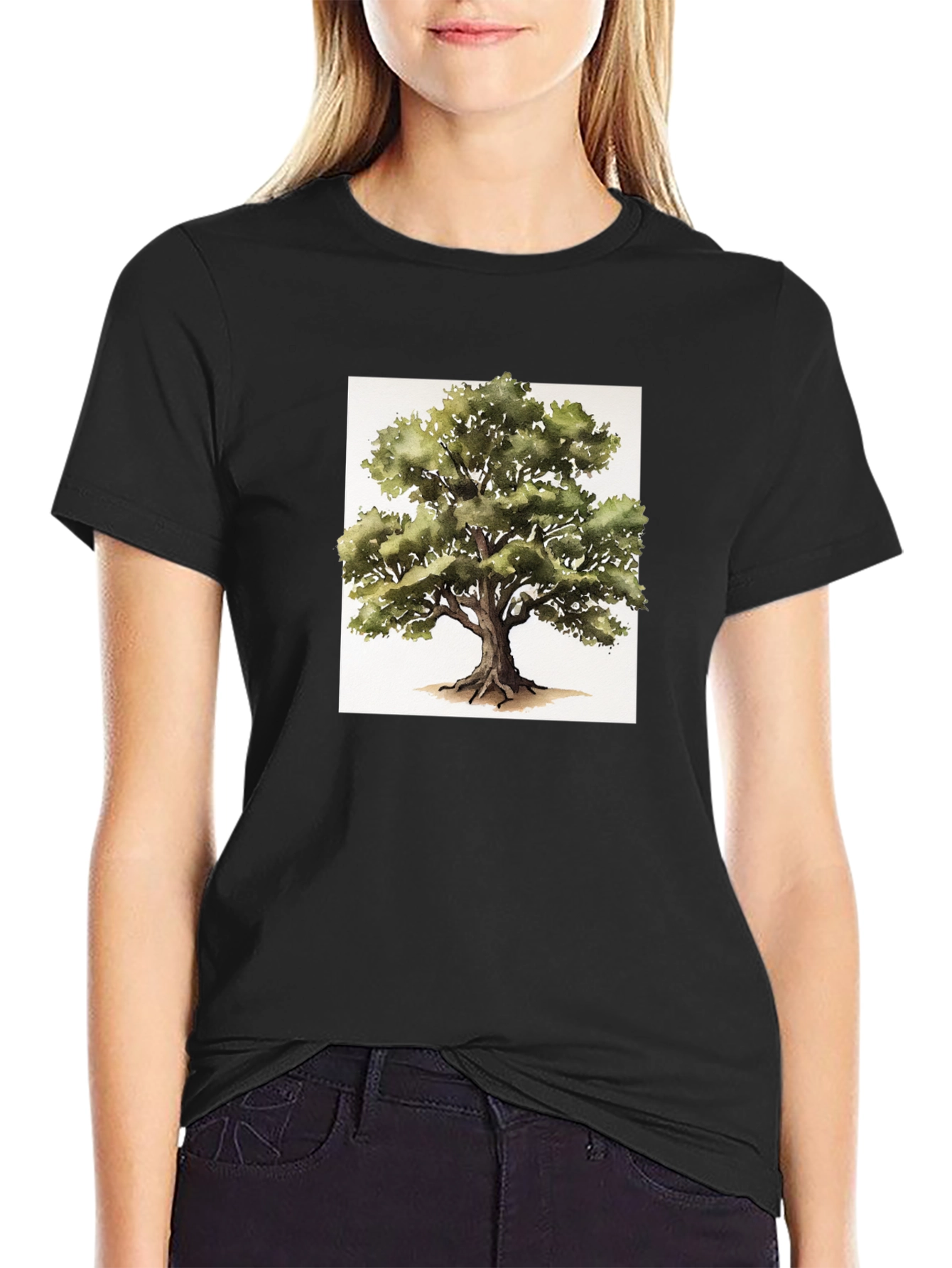 Nature Tree Graphic Tee - Soft Black Cotton Shirt